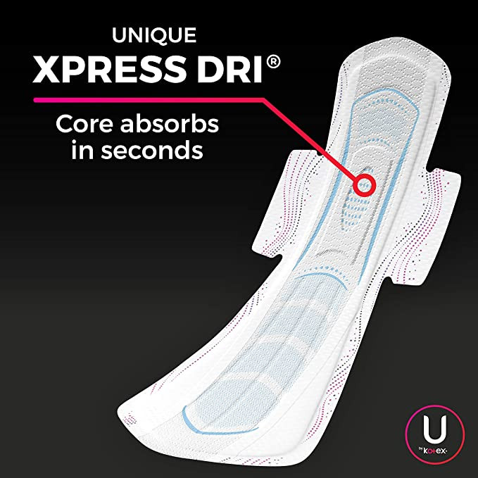 U by Kotex AllNighter Ultra Thin Pads with Wings, Overnight Absorbency
