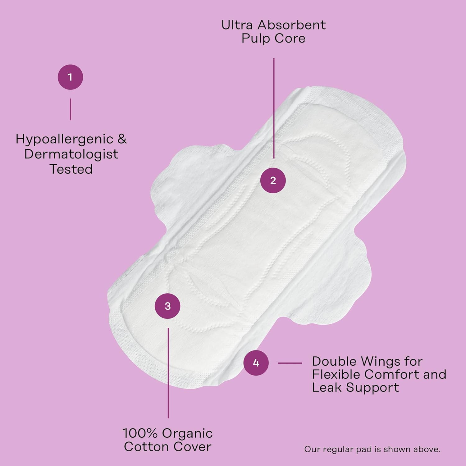 The Honey Pot Organic Cotton Herbal Pads with Wings, Regular Absorbency