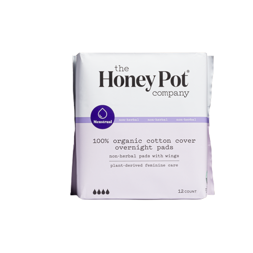 The Honey Pot Non Herbal Pads with Wings, Overnight Absorbency, F8780, Pack of 12