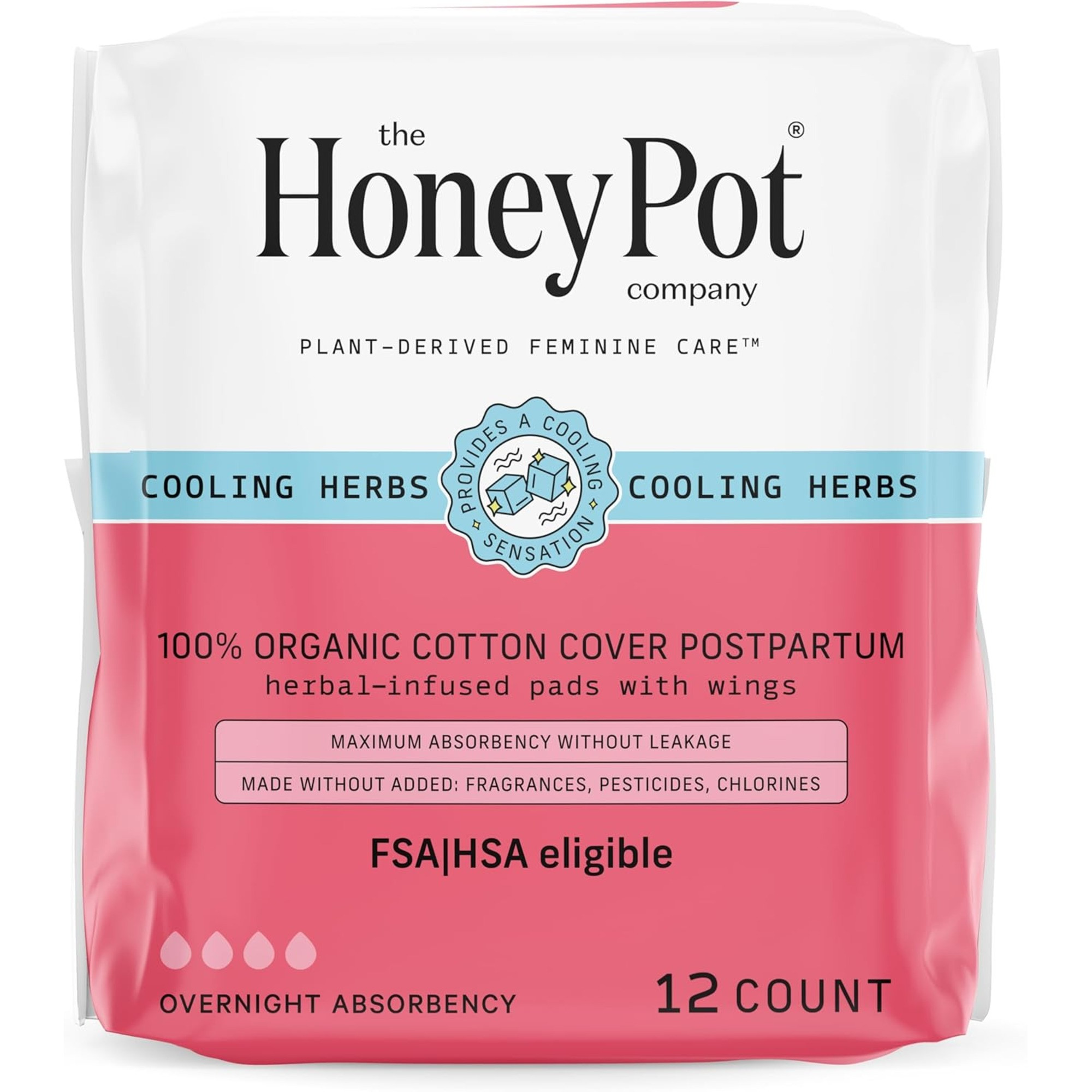 The Honey Pot Organic Cotton Post-Partum Pads, F8995, Pack 12