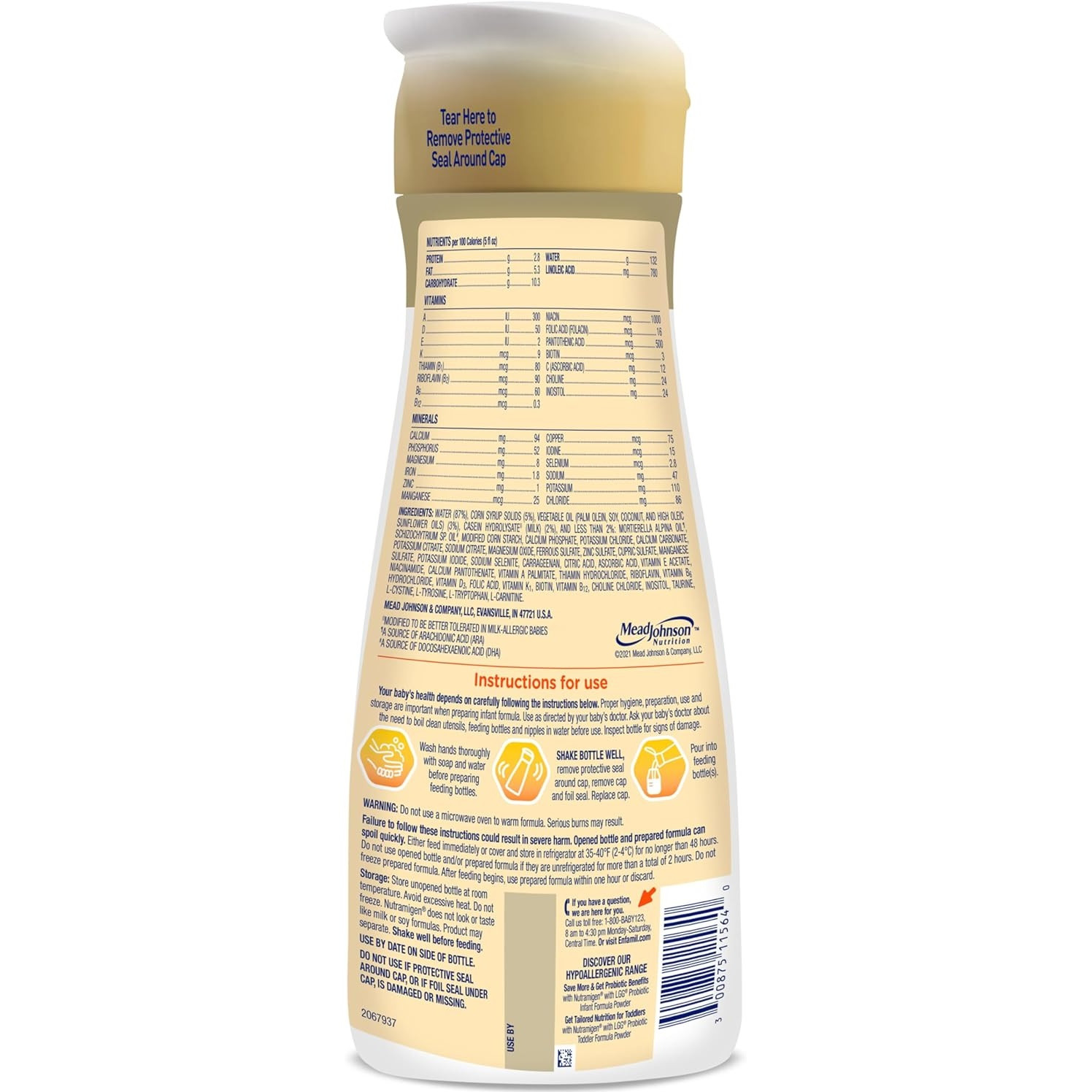 Enfamil Nutramigen Hypoallergenic Infant Formula with Iron, Ready-to-Use Liquid, 32 oz.