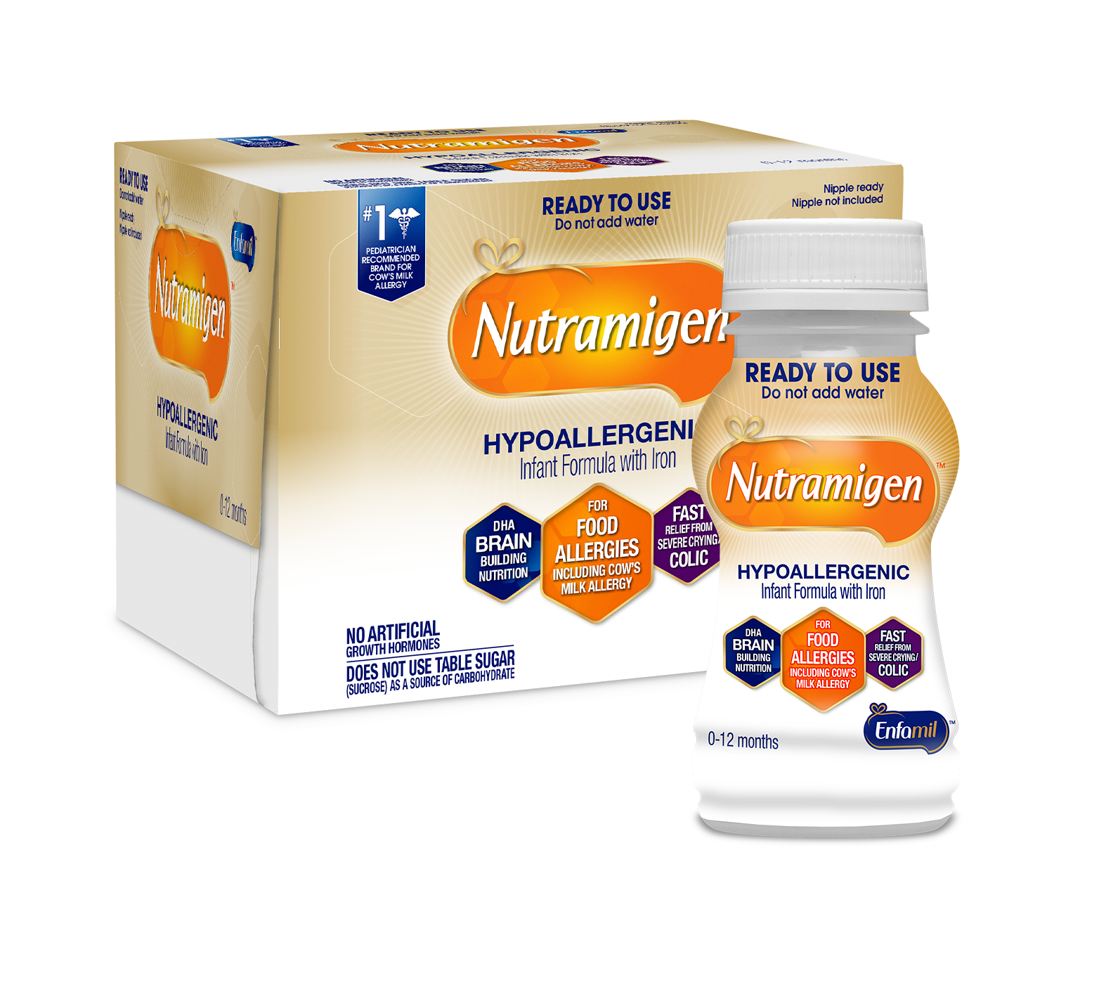 Enfamil Nutramigen Hypoallergenic Infant Formula with Iron Nursette Bottle, Ready-to-Use Liquid, 898401, 6 oz. - Pack of 6