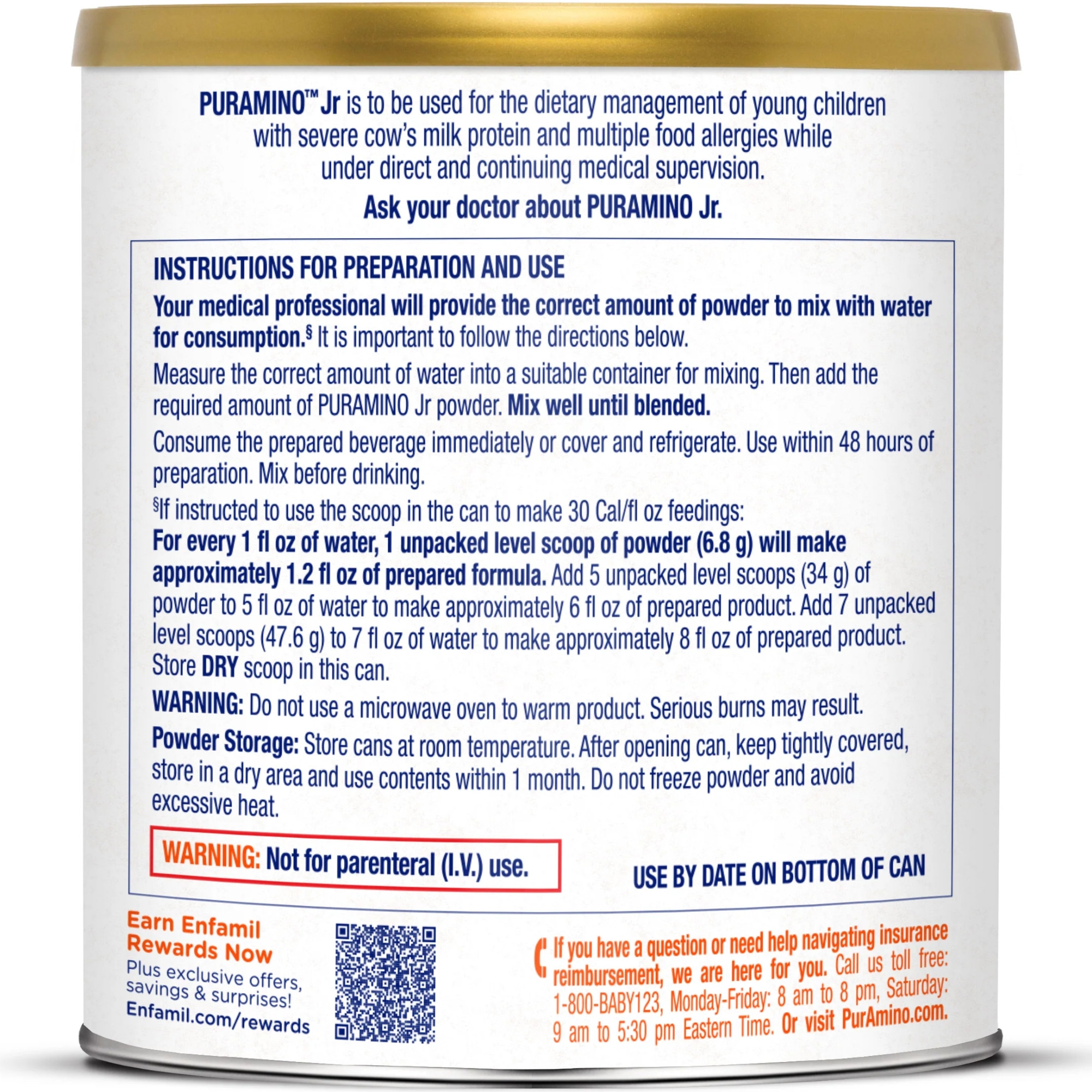 PurAmino Jr Medical Food Amino-Based Nutrition Powder, Unflavored