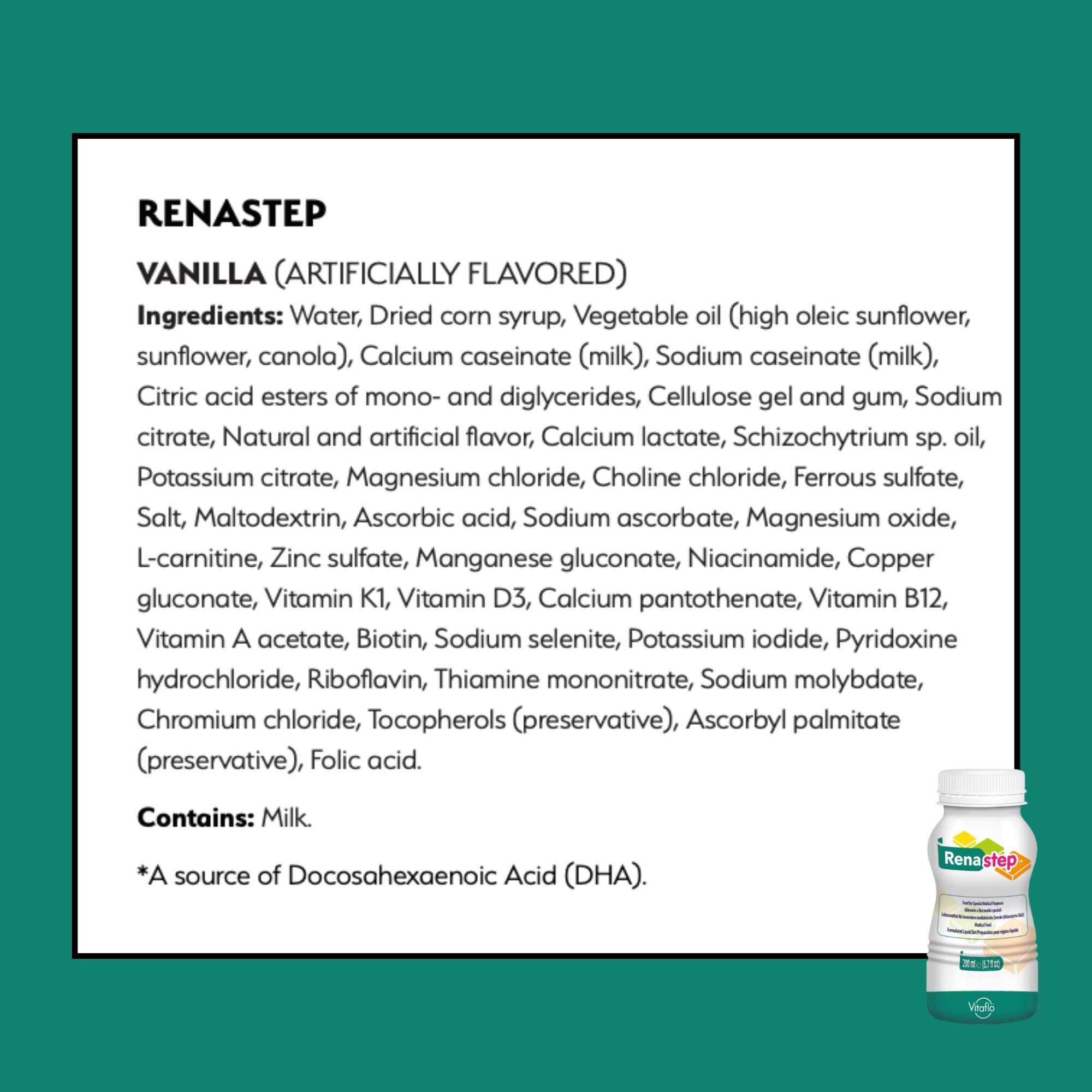Vitaflo Renastep Pediatric Renal Oral Supplement/Tube Feeding Formula, Ready-to-Use Liquid, Vanilla, 6.7 oz., 24842, Box of 15