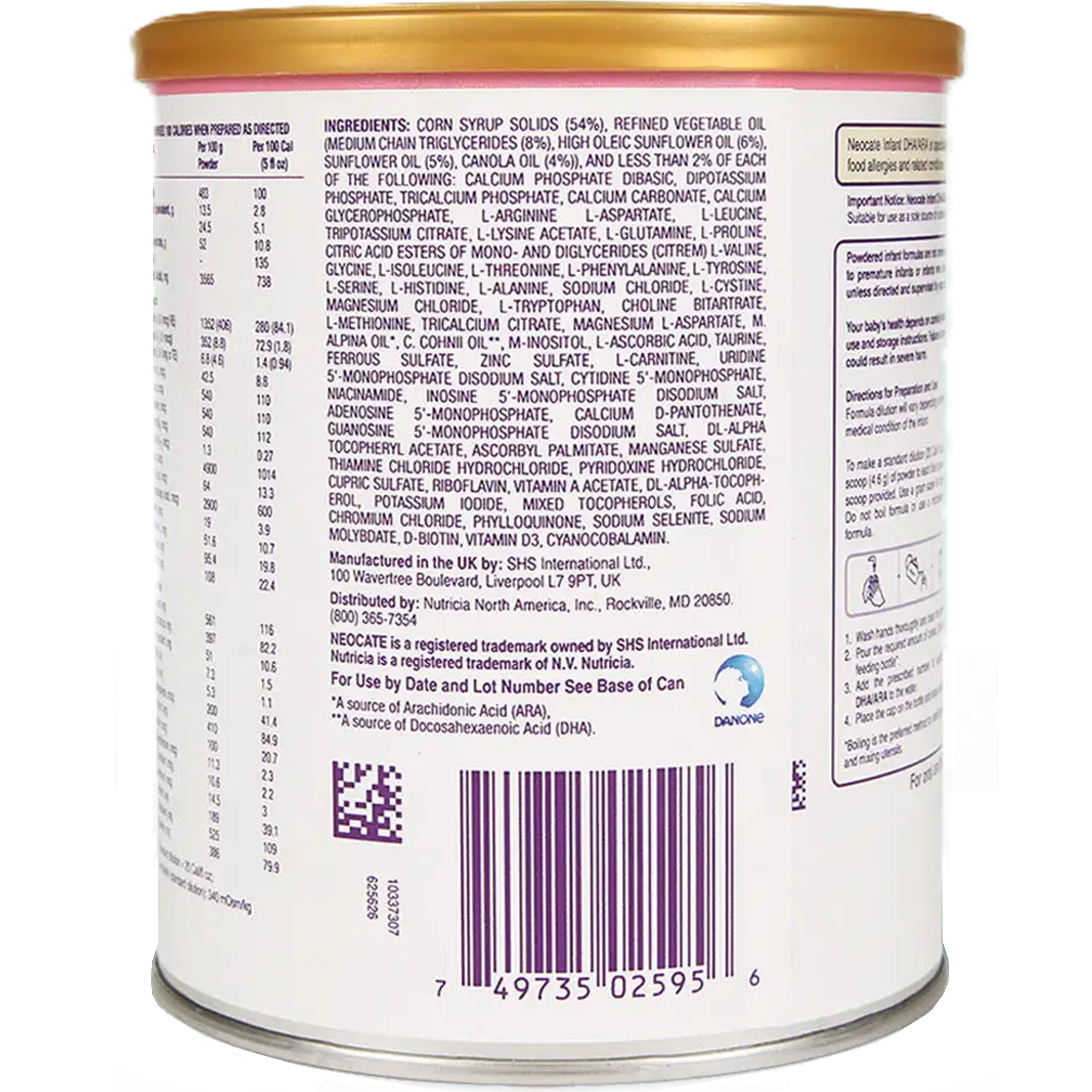 Nutricia Neocate Infant DHA & ARA Amino Acid Based Infant Formula with Iron