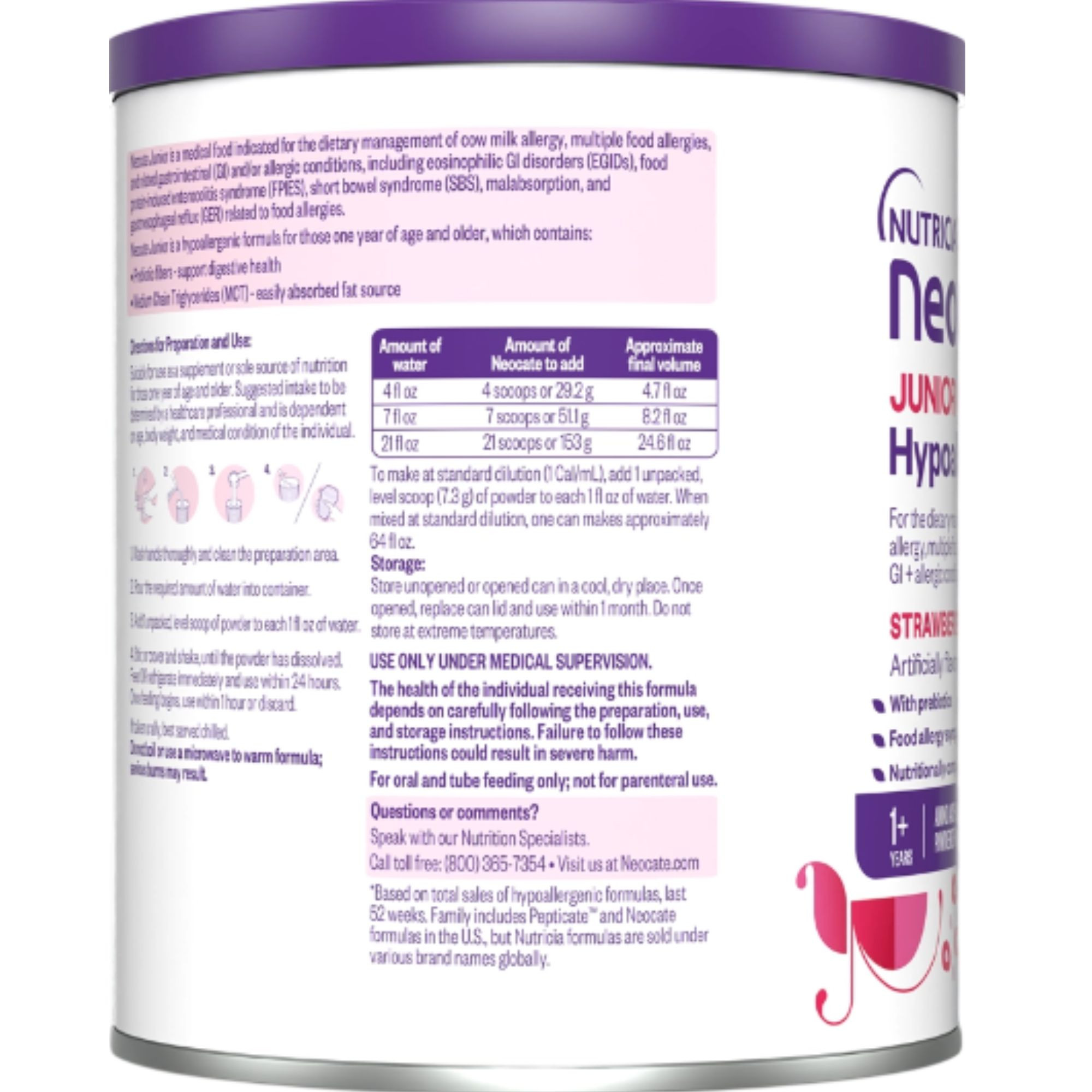 Nutricia Neocate Junior Amino-Acid Based Nutritonally Complete Powdered Formula, Strawberry, 14.1 oz., 133280, 1 Each