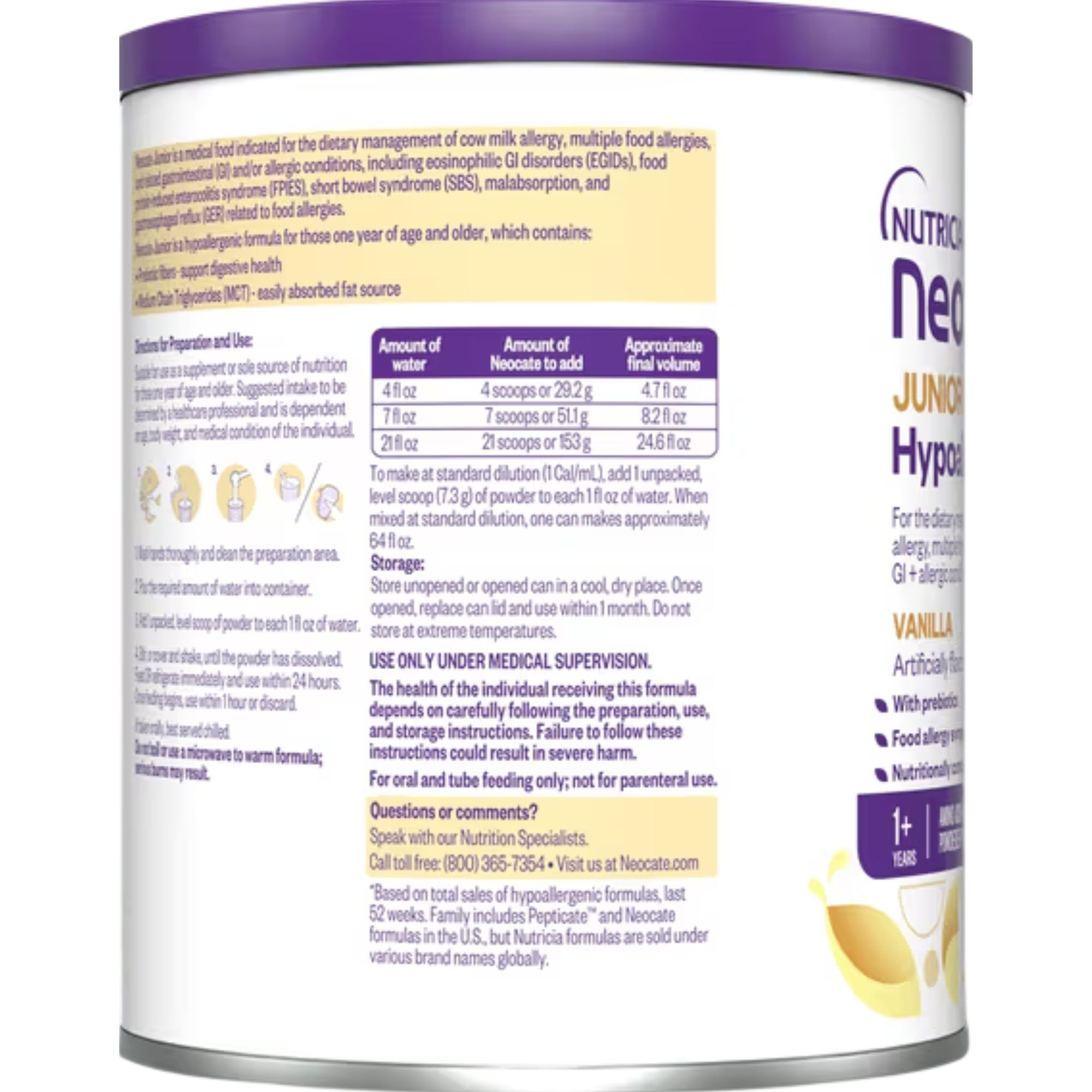 Nutricia Neocate Junior Amino-Acid Based Nutritonally Complete Powdered Formula, Vanilla, 14.1 oz., 133282, 1 Each