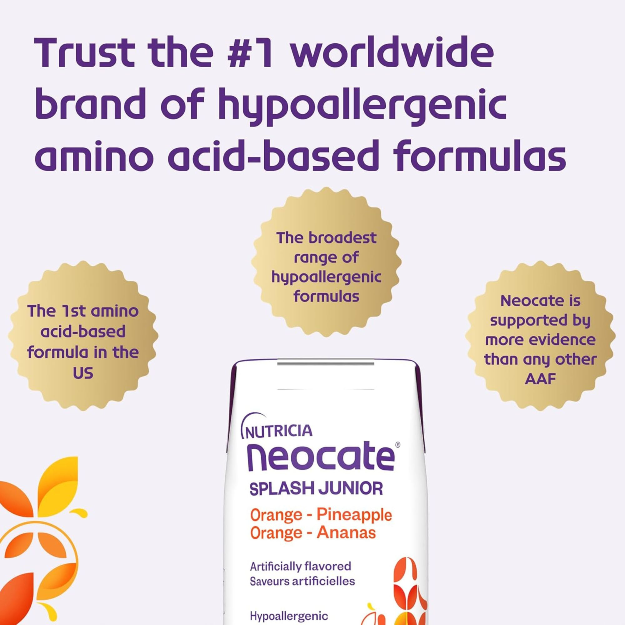 Nutricia Neocate Splash Amino Acid Based Supplemental Formula, Ready-To-Use, Orange & Pineapple, 8 oz., 122436, Ingredients