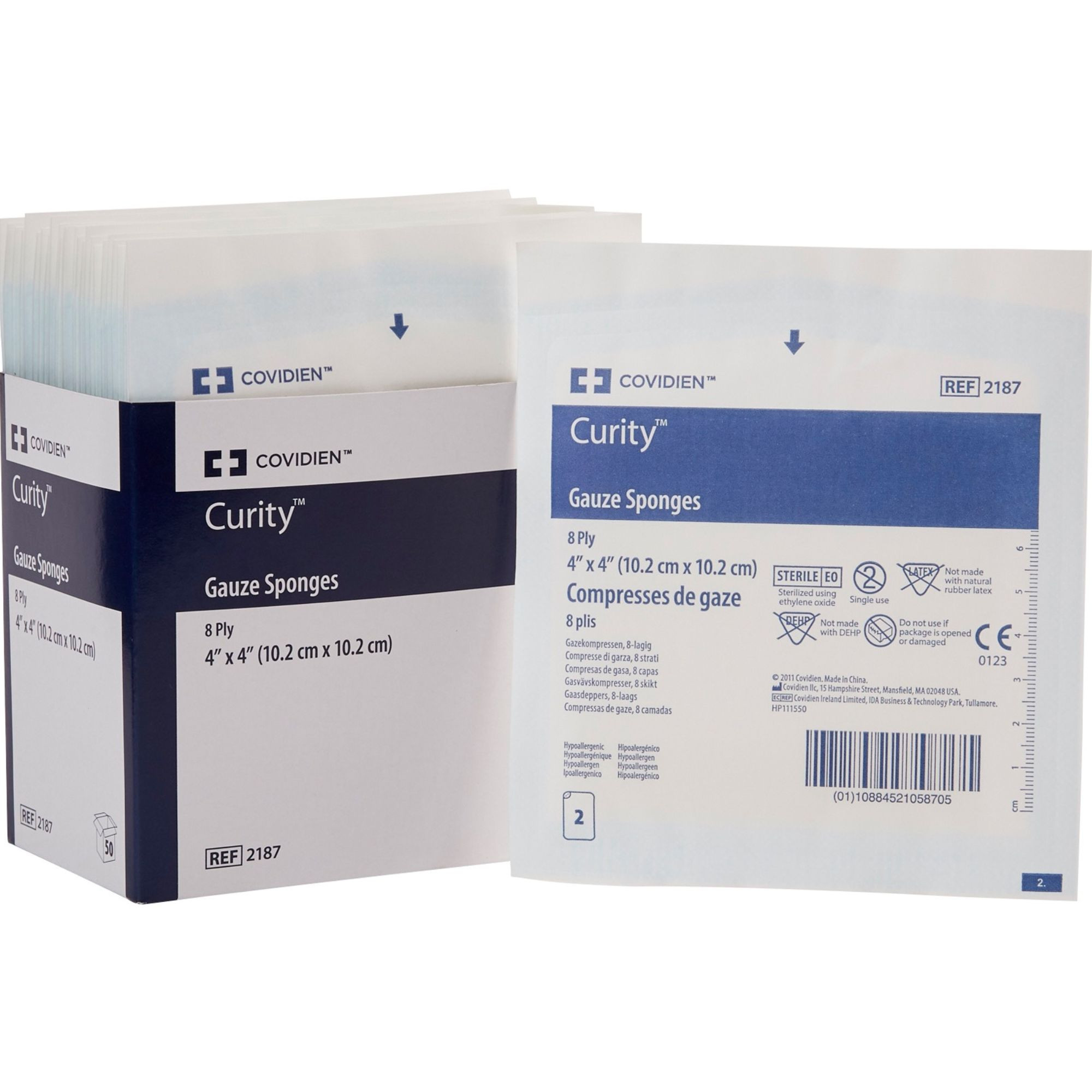 Cardinal Health Curity Gauze Sponges, Sterile, 8 Ply, 4 X 4", 2187-, Pack of 25
