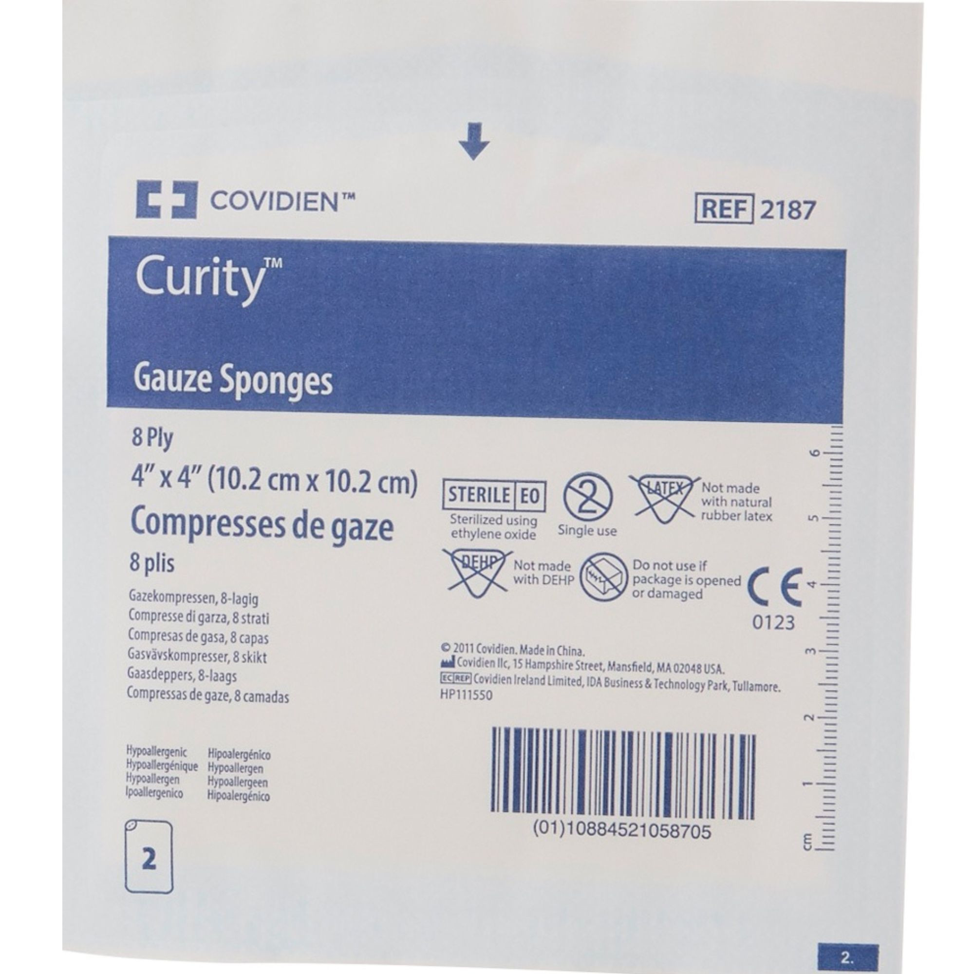 Cardinal Health Curity Gauze Sponges, Sterile, 8 Ply, 4 X 4", 2187-, Pack of 25