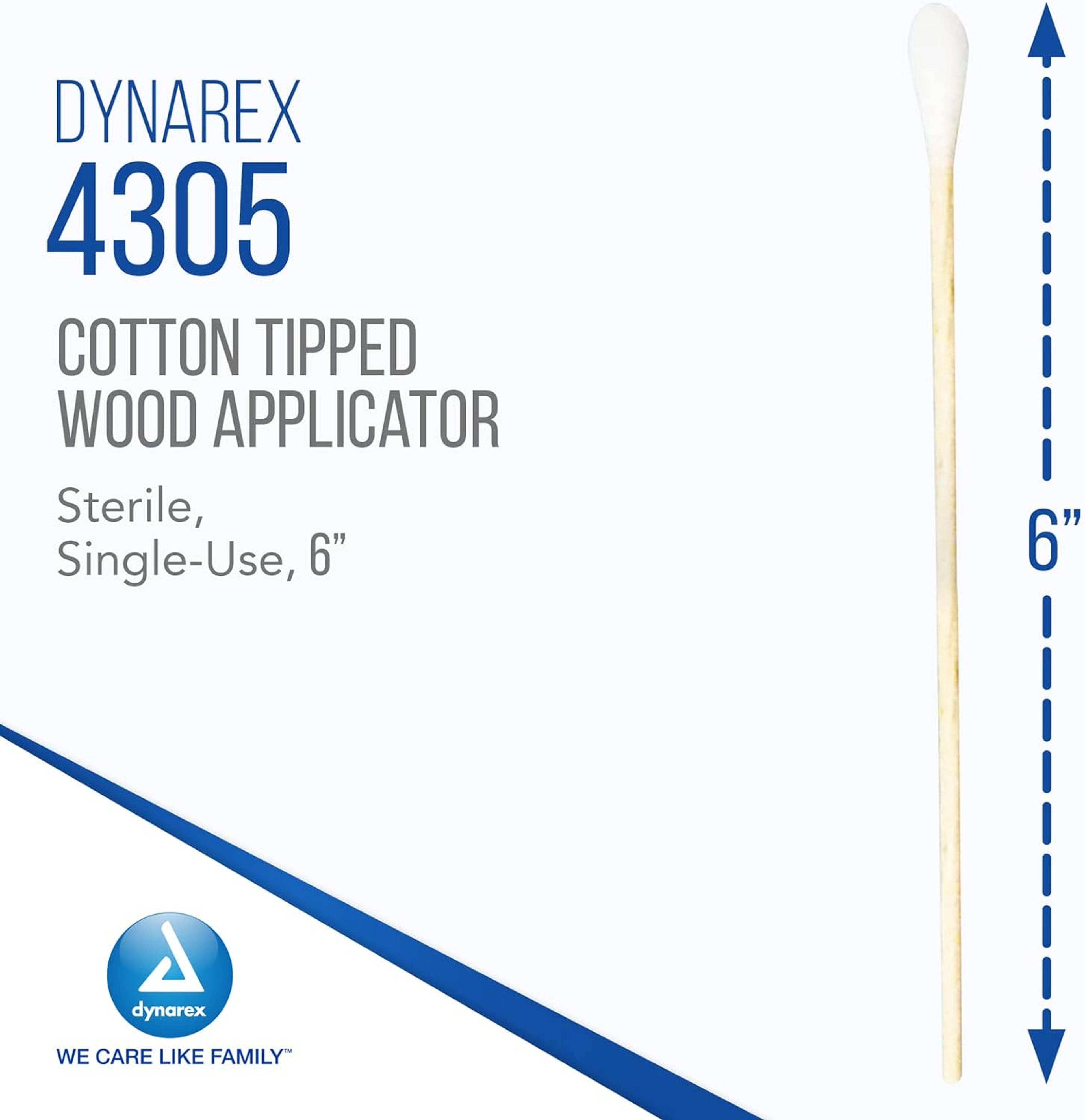 Dynarex Cotton Tipped Applicator with Wood Shaft, 4305, Box of 100