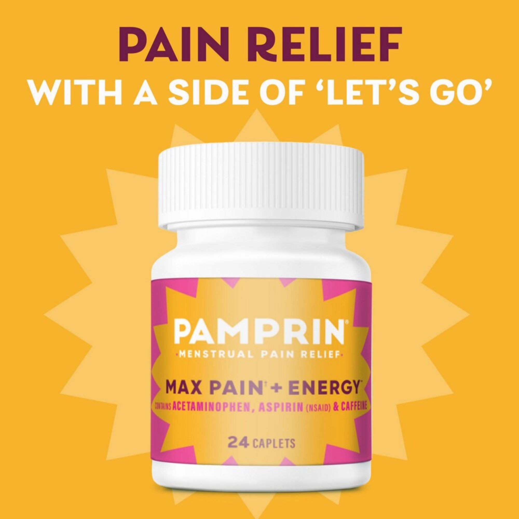 Pamprin Max Pain+Energy Mensural Pain Relief, Maximum Strength, 24 Caplets, 30066, 1 Each