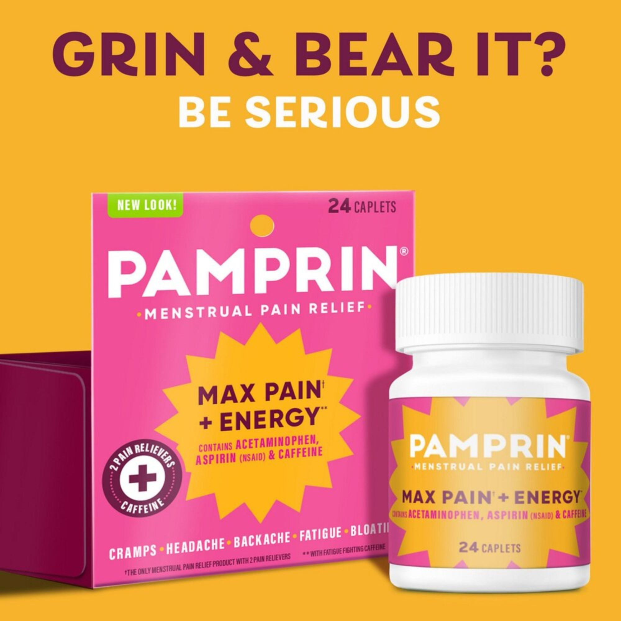 Pamprin Max Pain+Energy Mensural Pain Relief, Maximum Strength, 24 Caplets