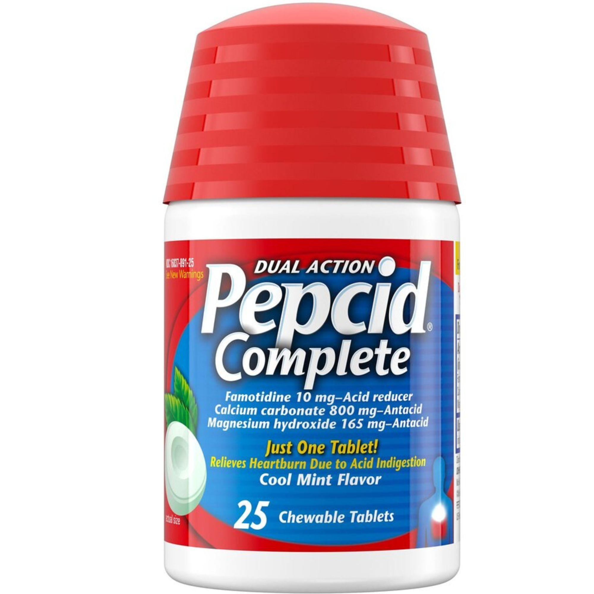 Pepcid Complete Dual Action Chewable Acid Reducer Tablet, Cool Mint, 25 Tablets, 088825, 1 Each