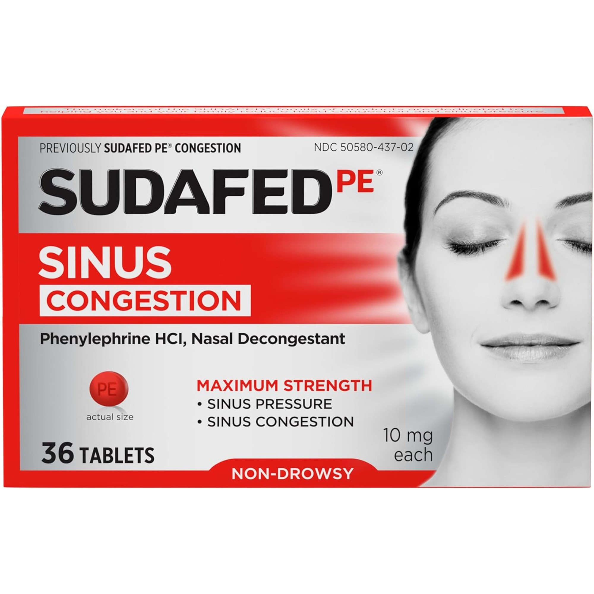 Sudafed PE Sinus Congestion Relief, Maximum Strength, 36 Tablets