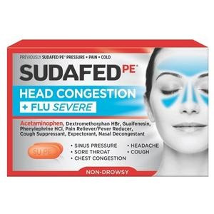 Sudafed PE Head Congestion + Flu Severe Pain Relief, 24 Tablets, 058225, 1 Each