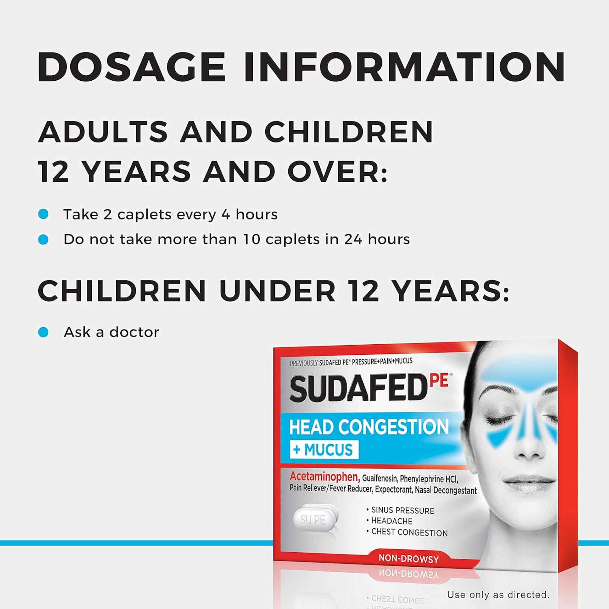 Sudafed PE Head Congestion + Mucus Pain Relief, 24 Tablets