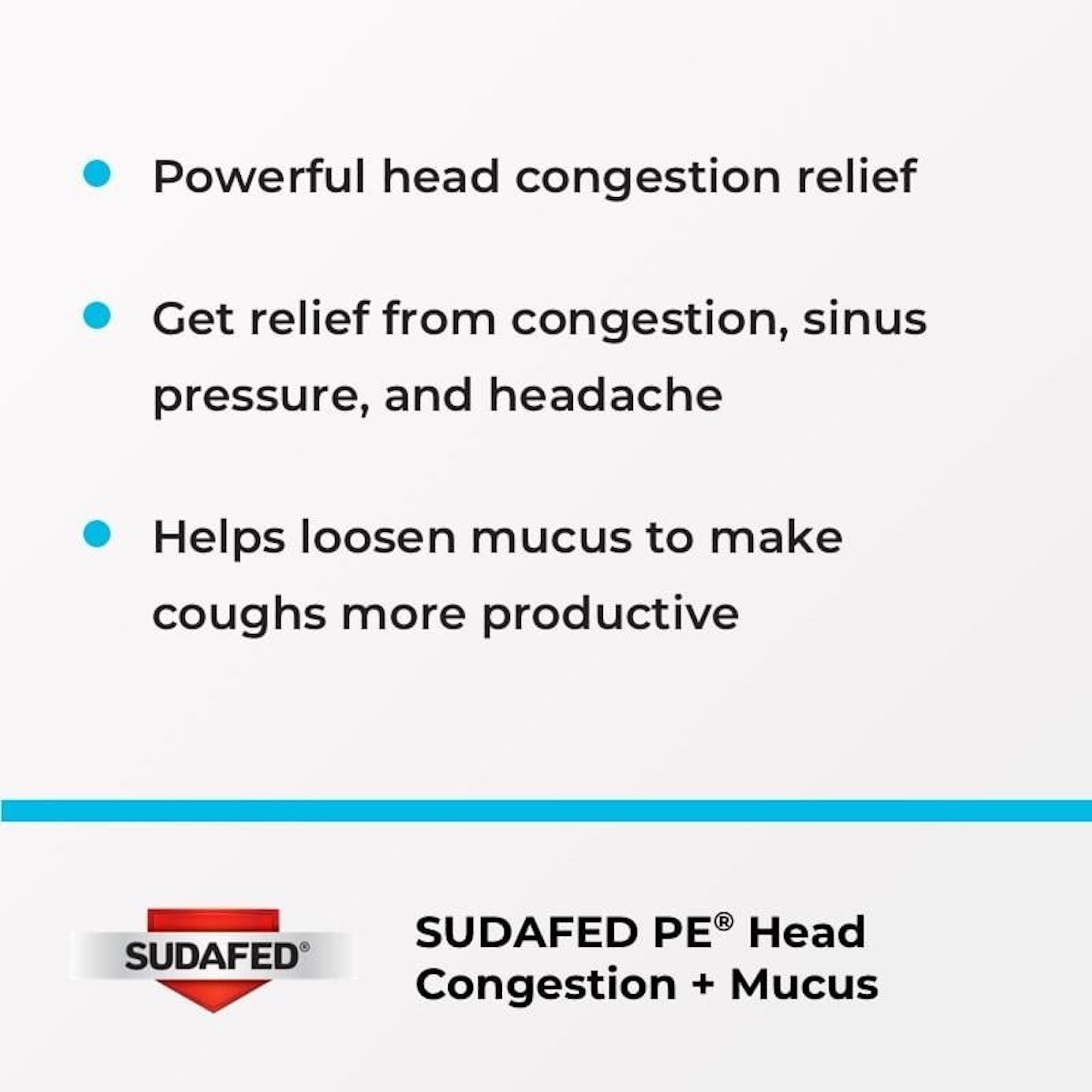 Sudafed PE Head Congestion + Mucus Pain Relief, 24 Tablets