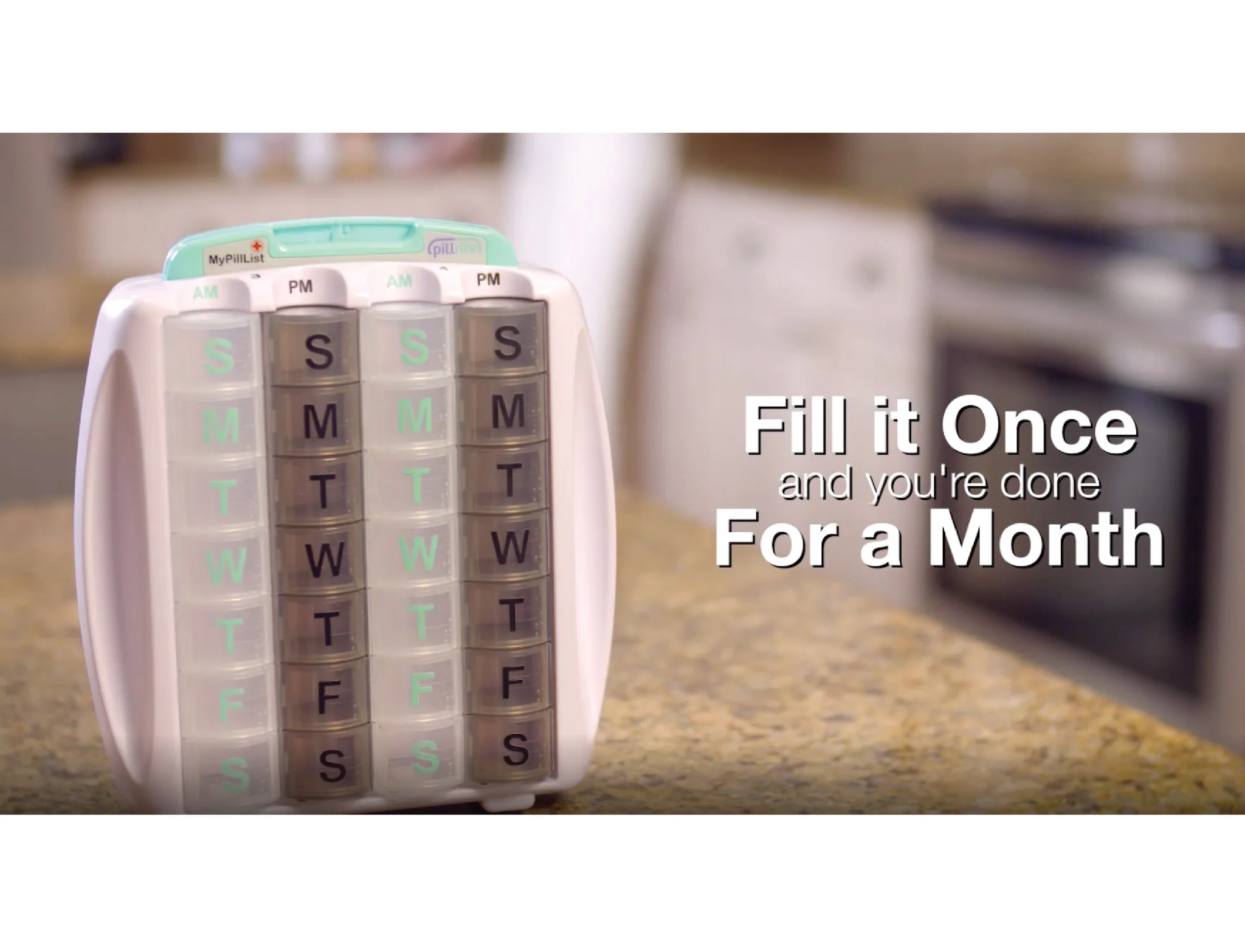 PillRite Pillbox 4 Week Pill Organizer, PR2X-1000, 1 Each