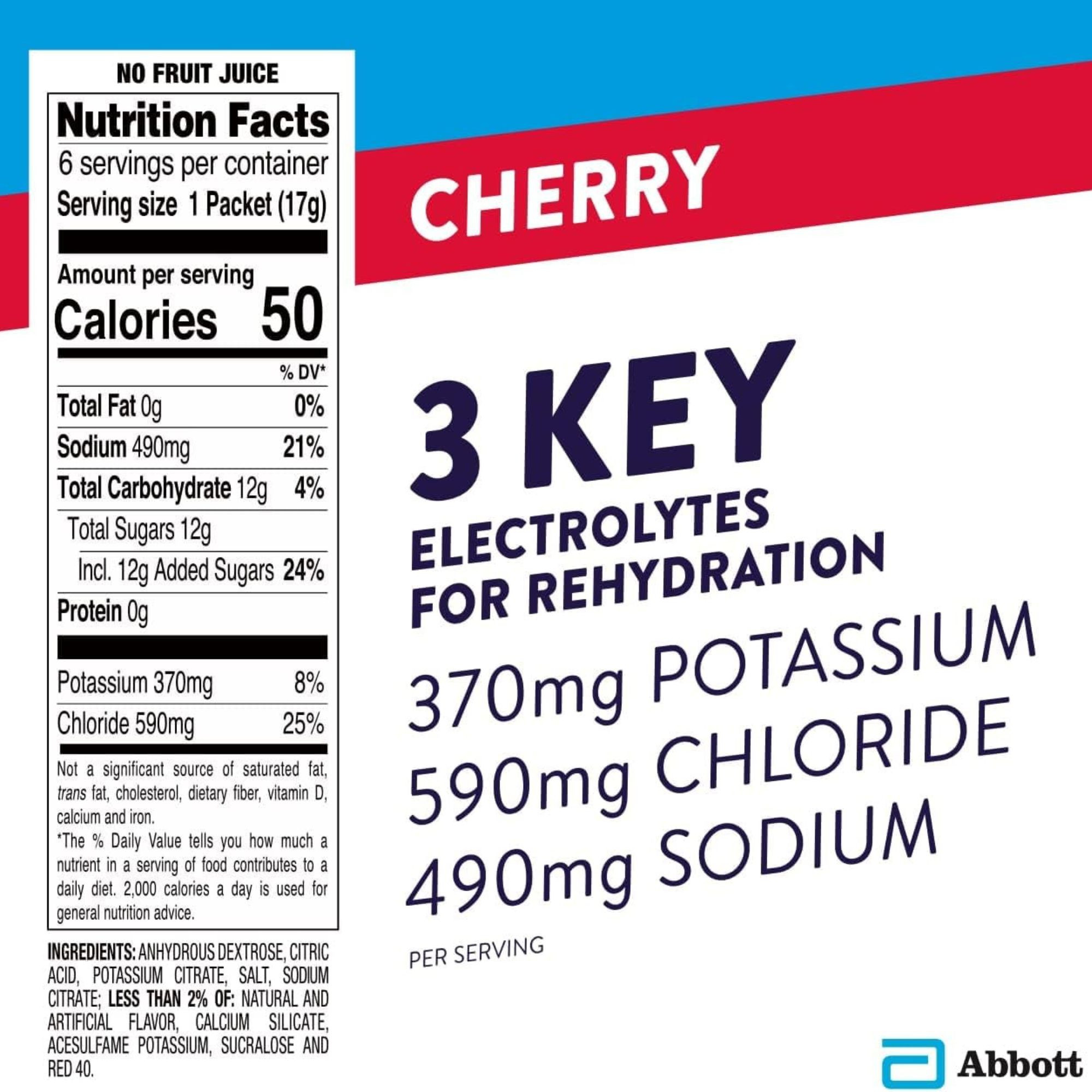 Pedialyte Powder Packs Electrolyte Solution, 0.6 oz., 64595, Cherry Flavor - Pack of 6