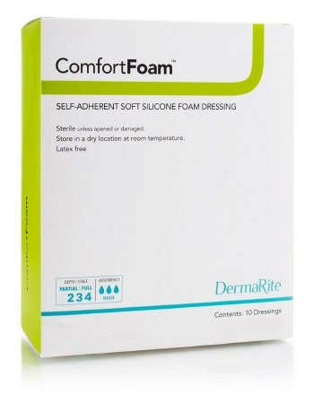 DermaRite ComfortFoam Border Self-Adherent Soft Silicone Foam Dressing,  Sterile, 3 X 3", 44330, Box of 10
