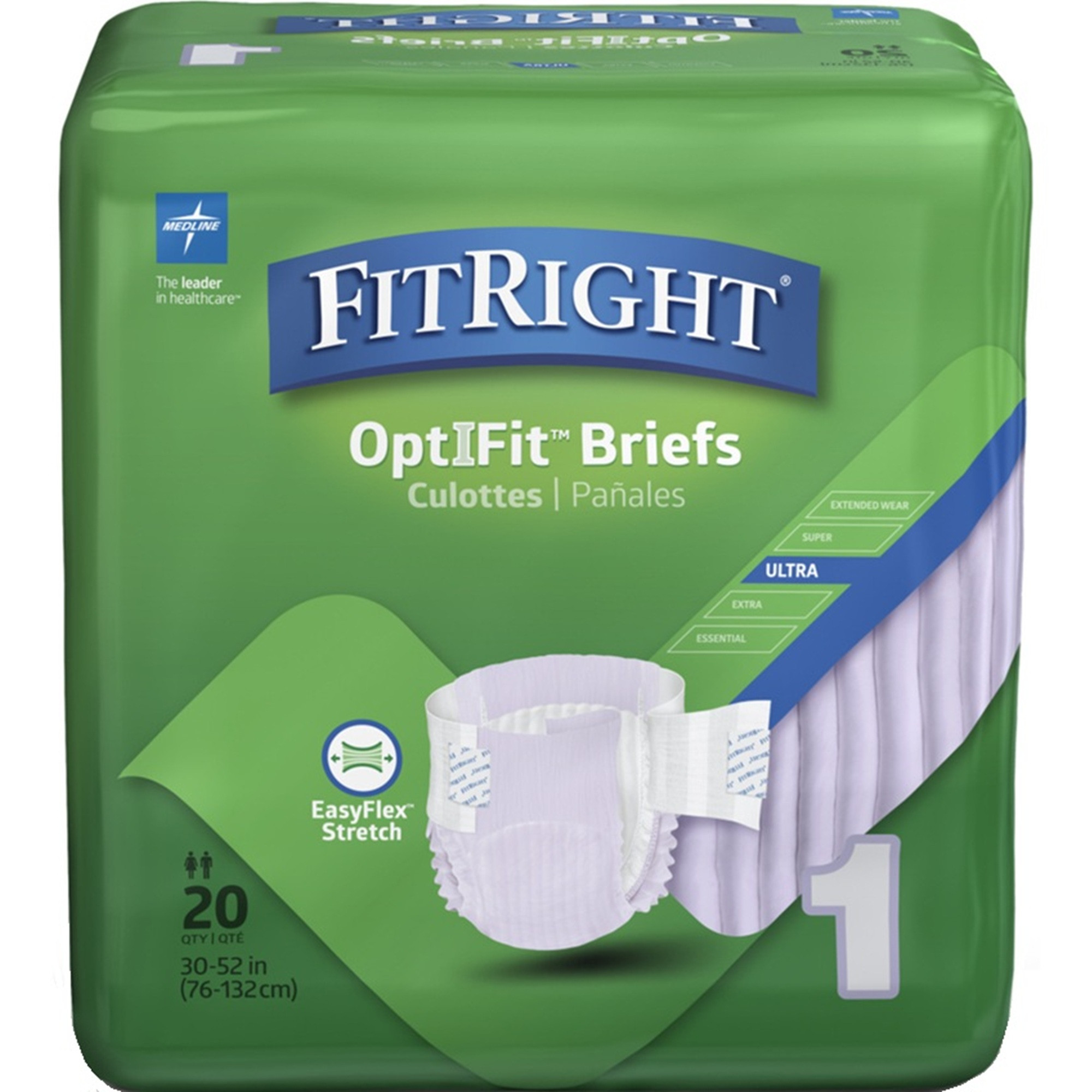 FitRight OptiFit Ultra Incontinence Briefs with Center Tab Adult Diapers, Heavy Absorbency