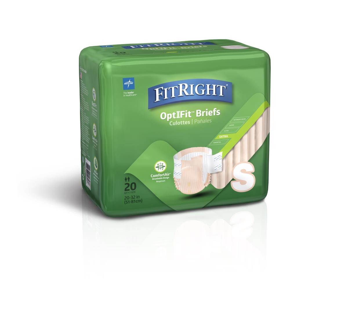 FitRight OptiFit Extra Incontinence Briefs with Center Tab, Heavy Absorbency, FITEXTRASMZ, S (20"-32") - Bag of 20
