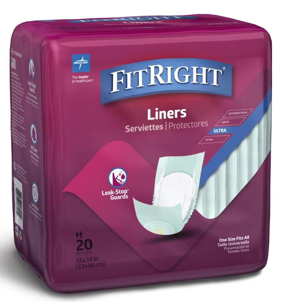 FitRight Plus Incontinence Liners, Heavy Absorbency, FITLINER300Z, 13" X 30" - Bag of 20