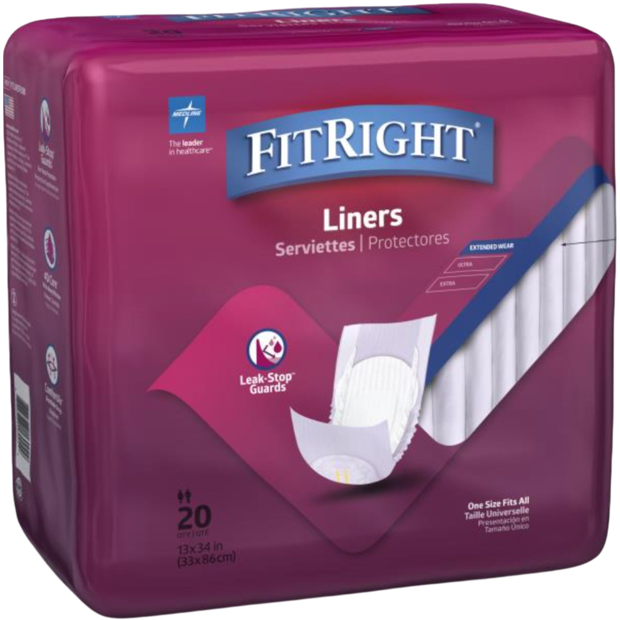 FitRight Restore Incontinence Liners, Maximum Absorbency, FITLINER500Z, 13" X 30" - Bag of 20