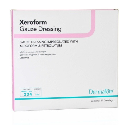 DermaRite Xeroform Impregnated Gauze Dressing, Sterile, 2 X 2", 24220, Box of 25
