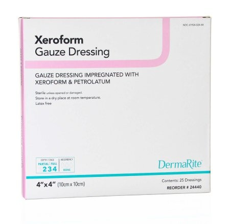 DermaRite Xeroform Impregnated Gauze Dressing, Sterile, 4 X 4", 24440, Box of 25