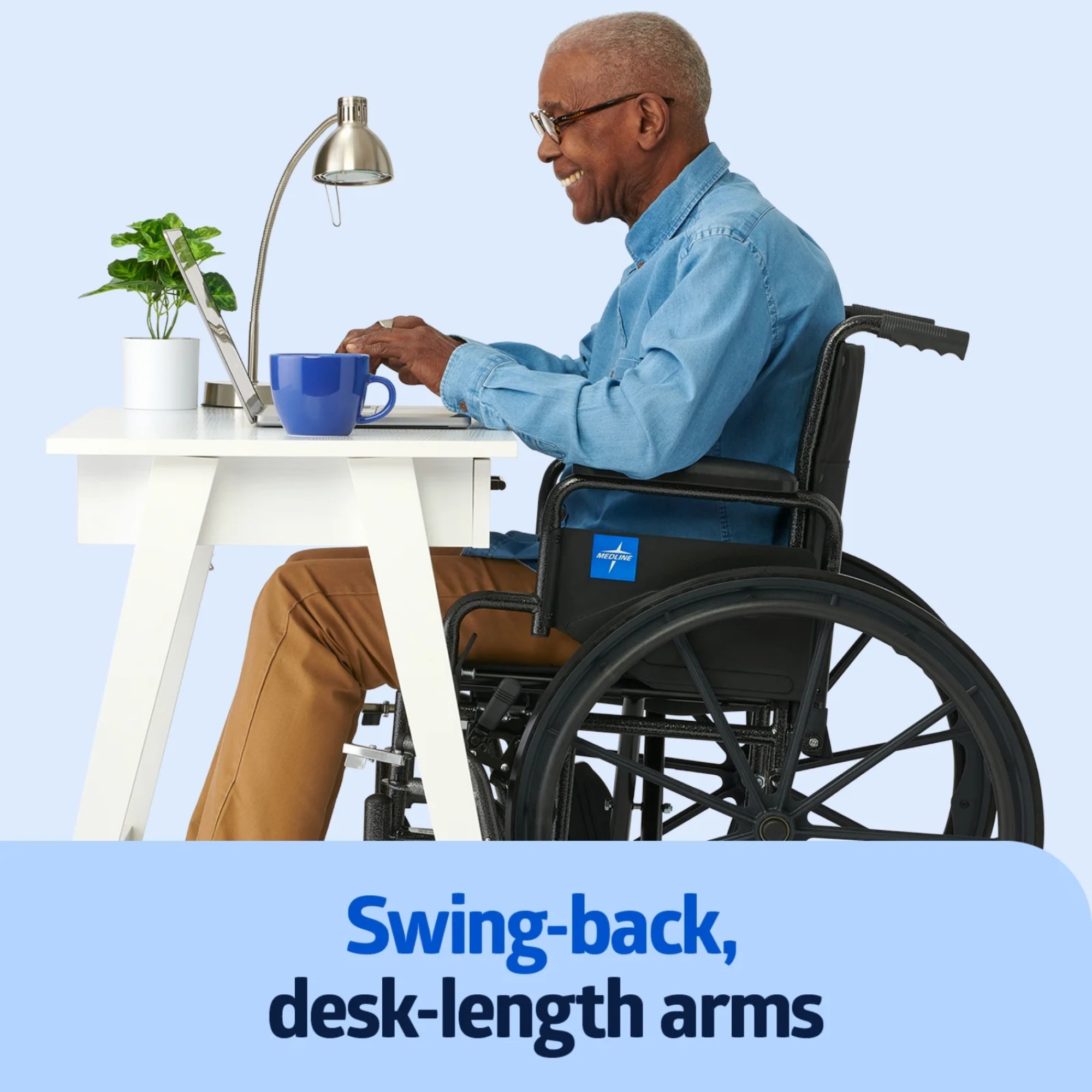 Medline K1 Basic Wheelchair, Swing Back Desk-Length Arms, Elevating Leg Rests