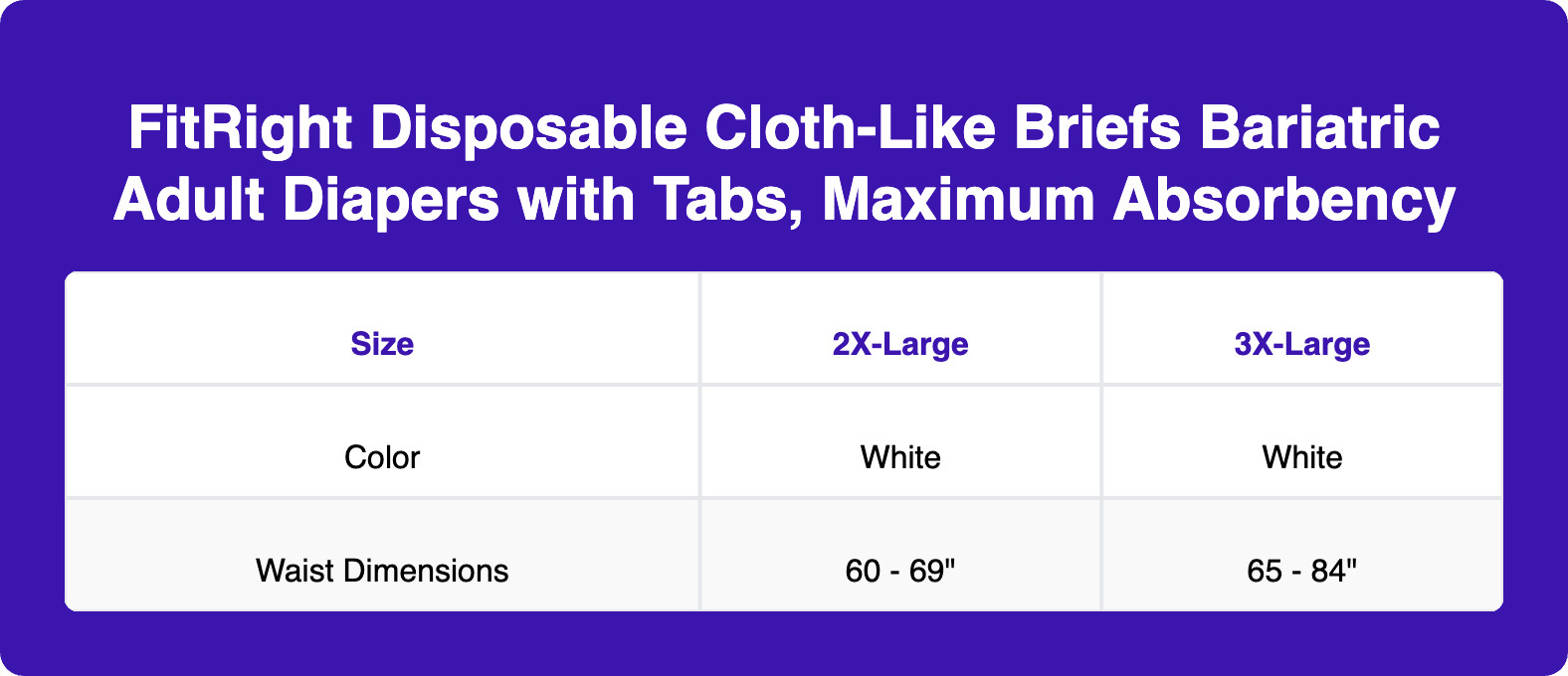 FitRight Disposable Cloth-Like Briefs Bariatric Adult Diapers with Tabs, Maximum Absorbency