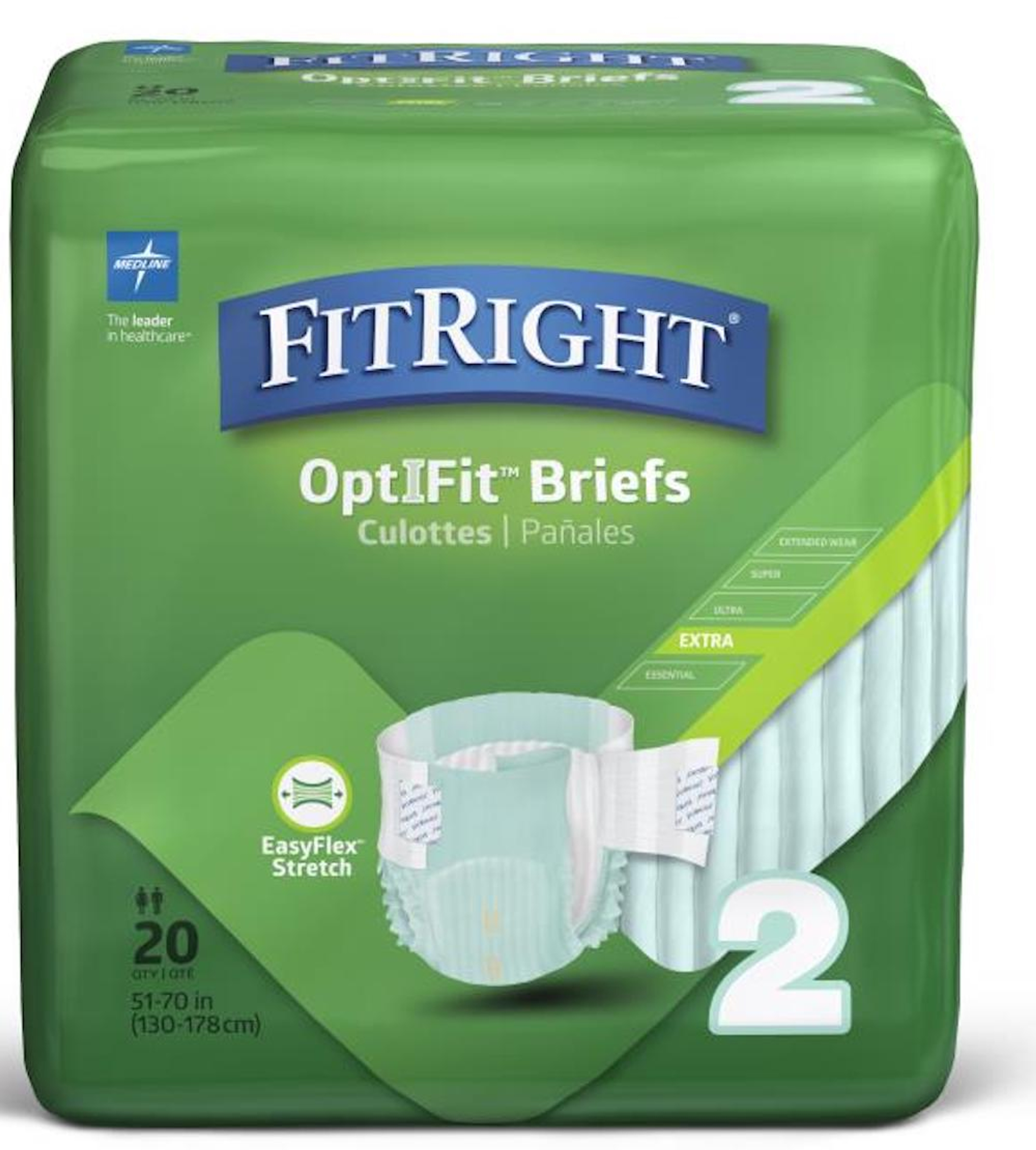 FitRight Extra Stretch Briefs Adult Diapers with Tabs, Moderate Absorbency, FRSE2, L/XL (51"-70") - Case of 80
