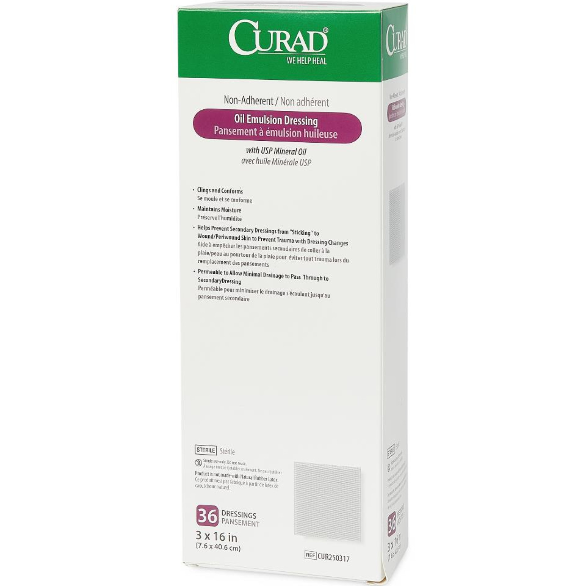Curad Non-Adherent Oil Emulsion Gauze Dressings, 3 x 16 inches