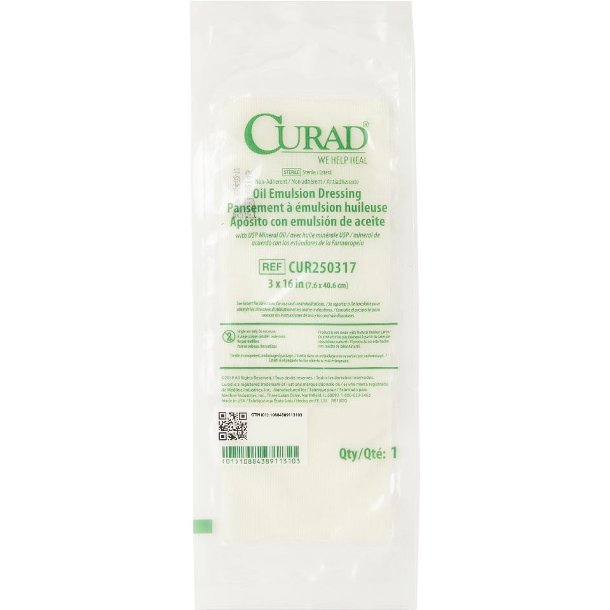 Curad Non-Adherent Oil Emulsion Gauze Dressings, 3 x 16 inches