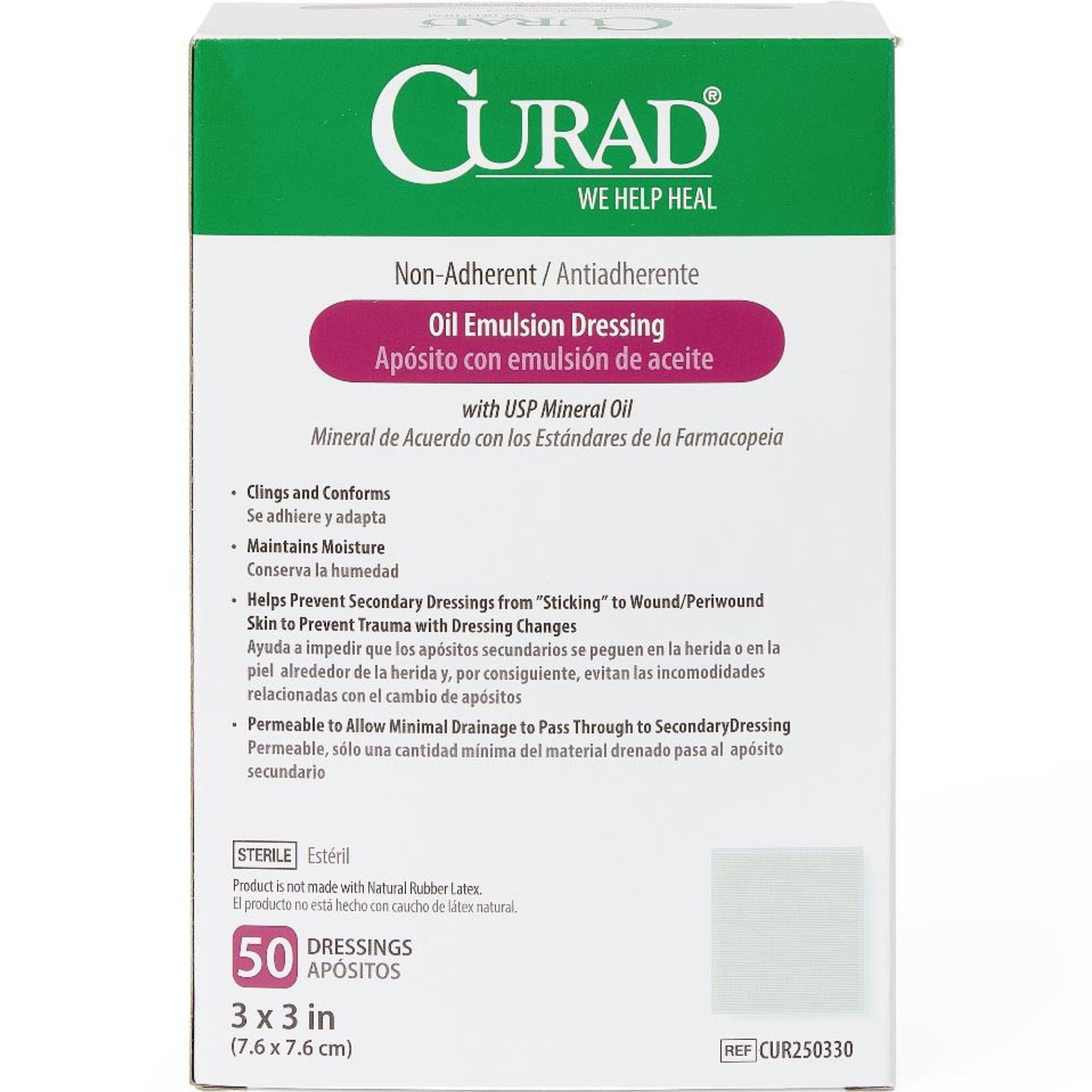 Curad Non-Adherent Oil Emulsion Gauze Dressings, 3 x 3 inches