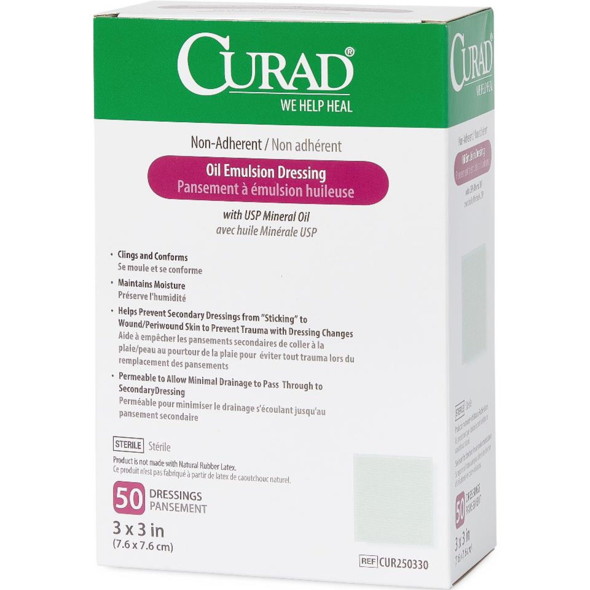 Curad Non-Adherent Oil Emulsion Gauze Dressings, 3 x 3 inches