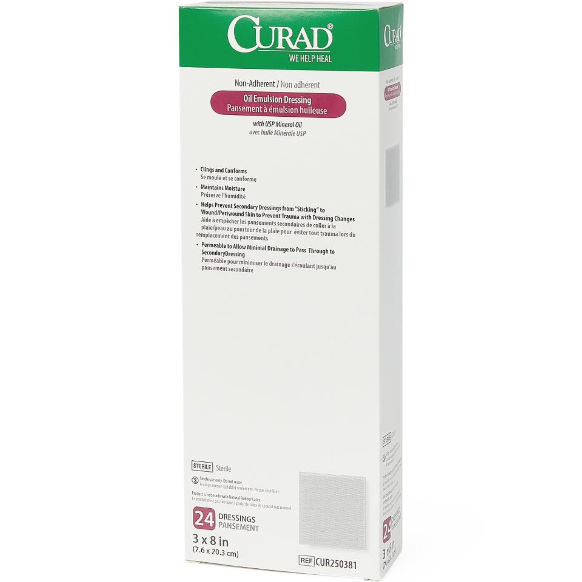Curad Non-Adherent Oil Emulsion Gauze Dressings, 3 x 8 inches