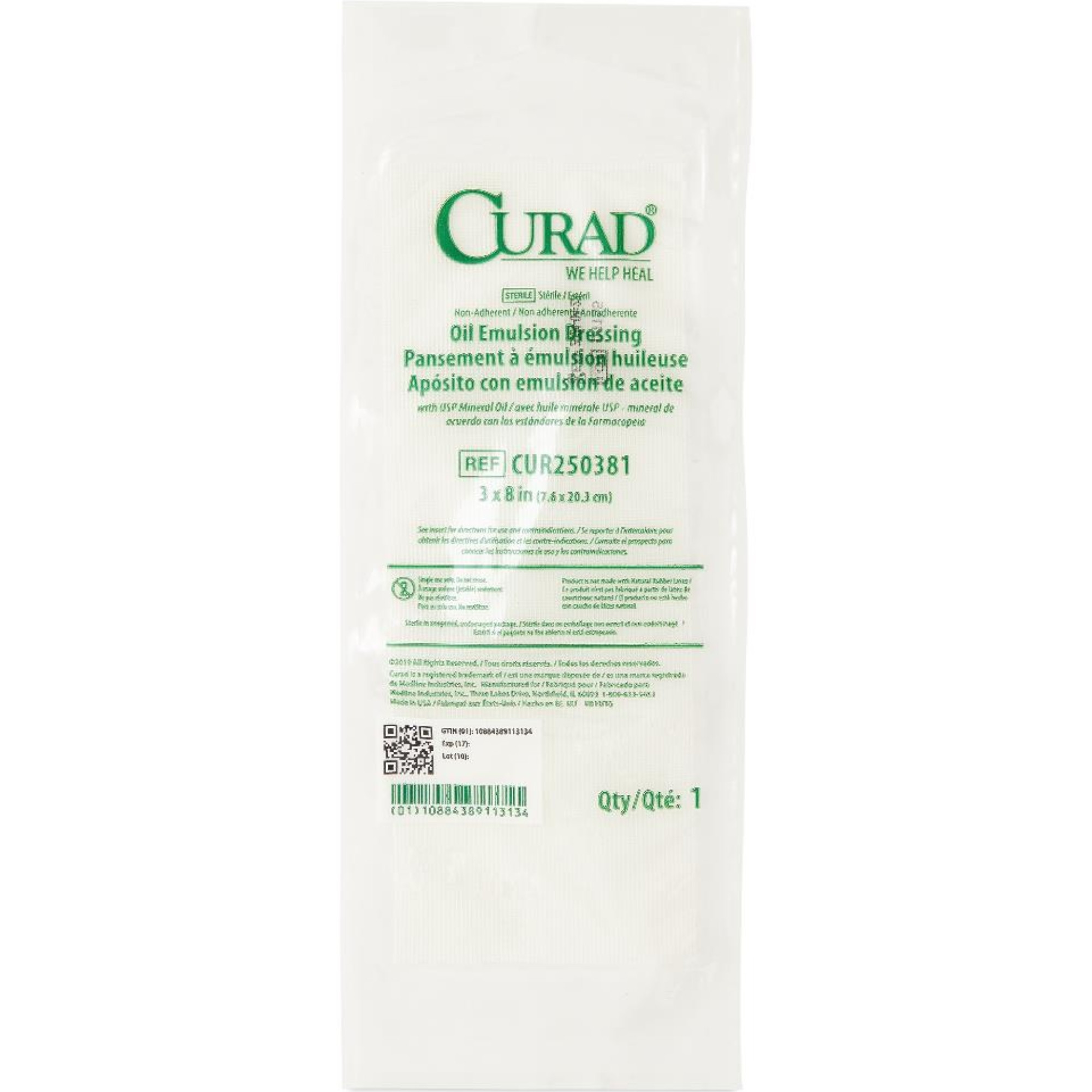 Curad Non-Adherent Oil Emulsion Gauze Dressings, 3 x 8 inches