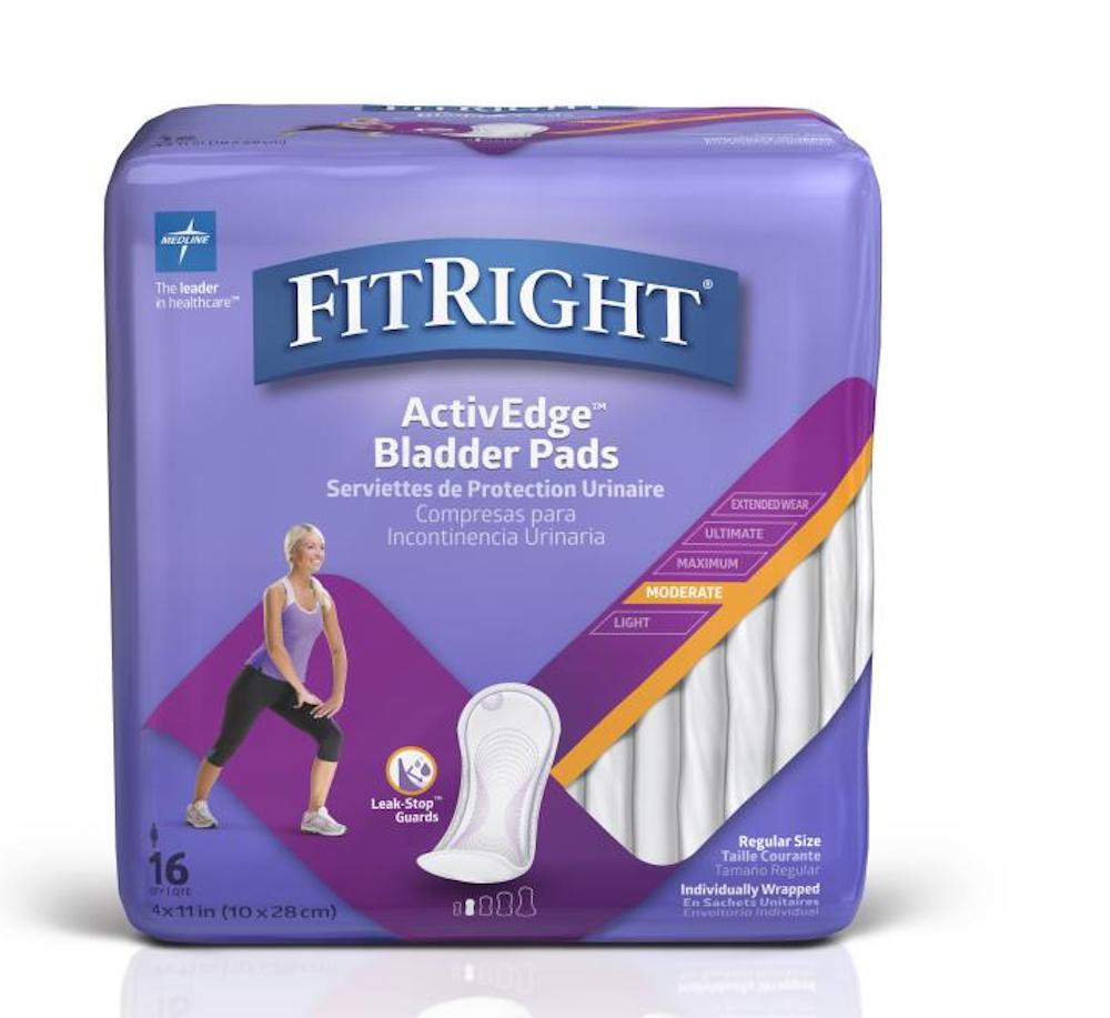 FitRight Bladder Control Pads, Moderate Absorbency, FBC1020Z, 4.3" X 11" - Bag of 16
