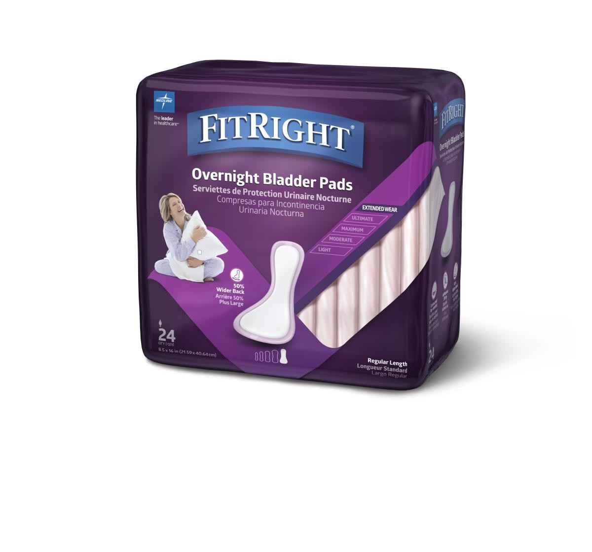 FitRight Bladder Control Pads, Overnight Absorbency, FBC1100Z, 8.5" X 16" - Bag of 24