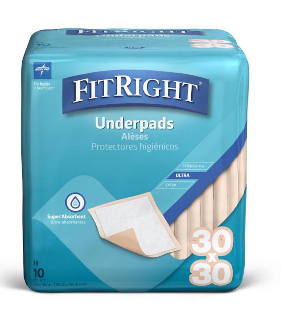 FitRight Ultra Underpads, Heavy Absorbency, MUP1000F, 30" X 30" - Case of 90