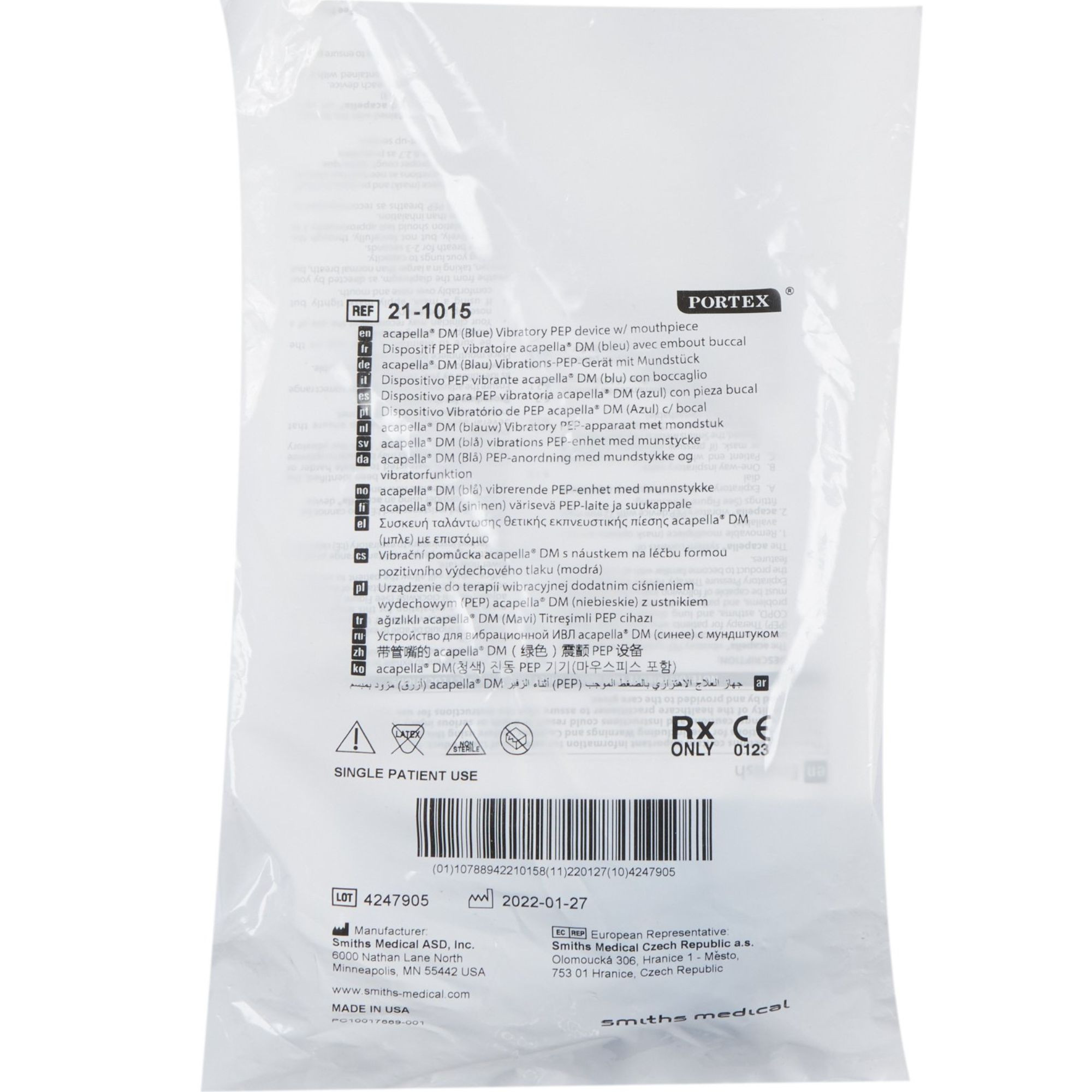 Acapella Vibratory PEP Therapy System with Mouthpiece, Blue, 21-1015, 1 Each