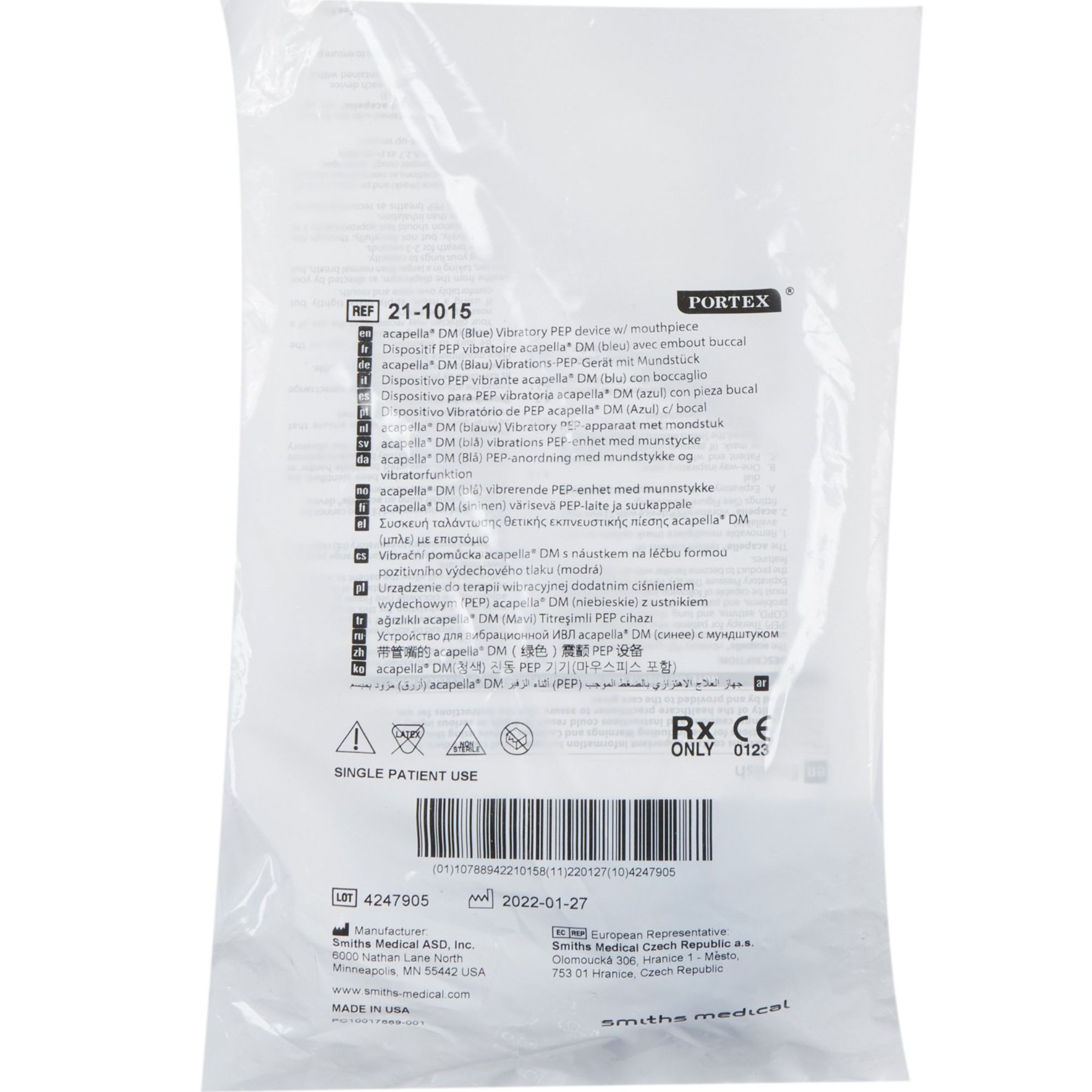 Acapella Vibratory PEP Therapy System with Mouthpiece, Blue, 21-1015, 1 Each