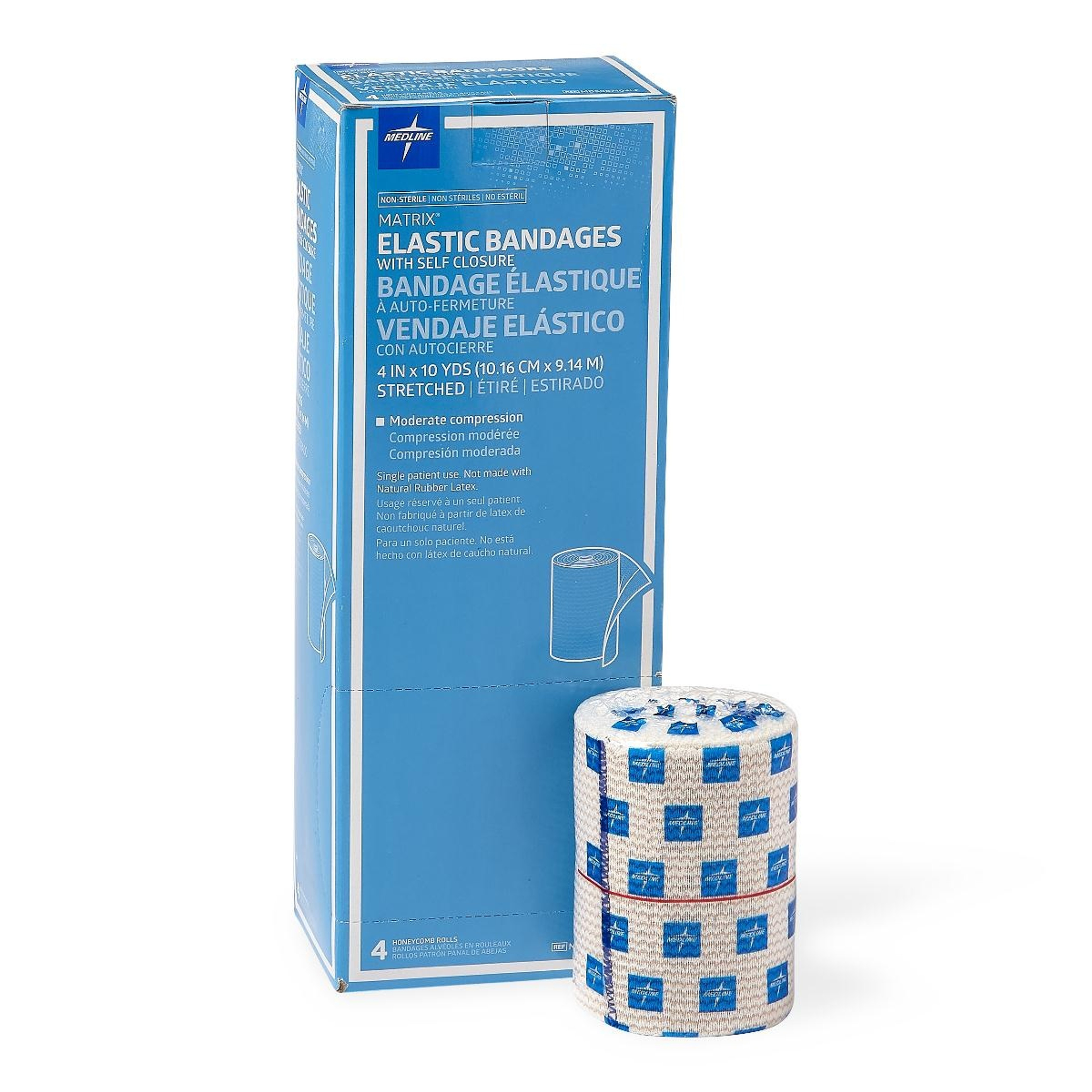 Medline Matrix Elastic Bandage with Self-Closure, MDS087104LFZ, 4" X 10 yd - Box of 4