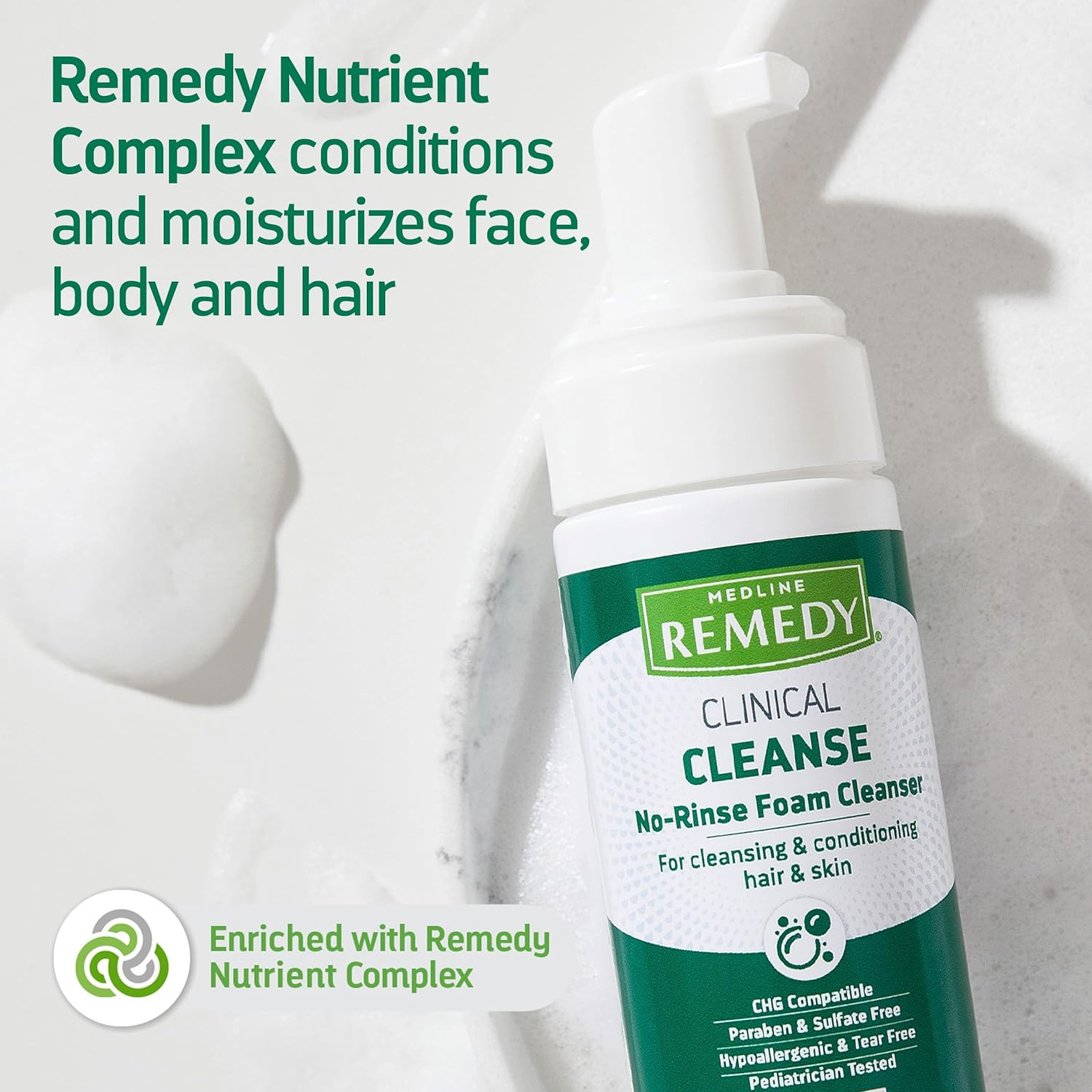 Medline Remedy Clinical No-Rinse Foam Cleanser, Pump Bottle