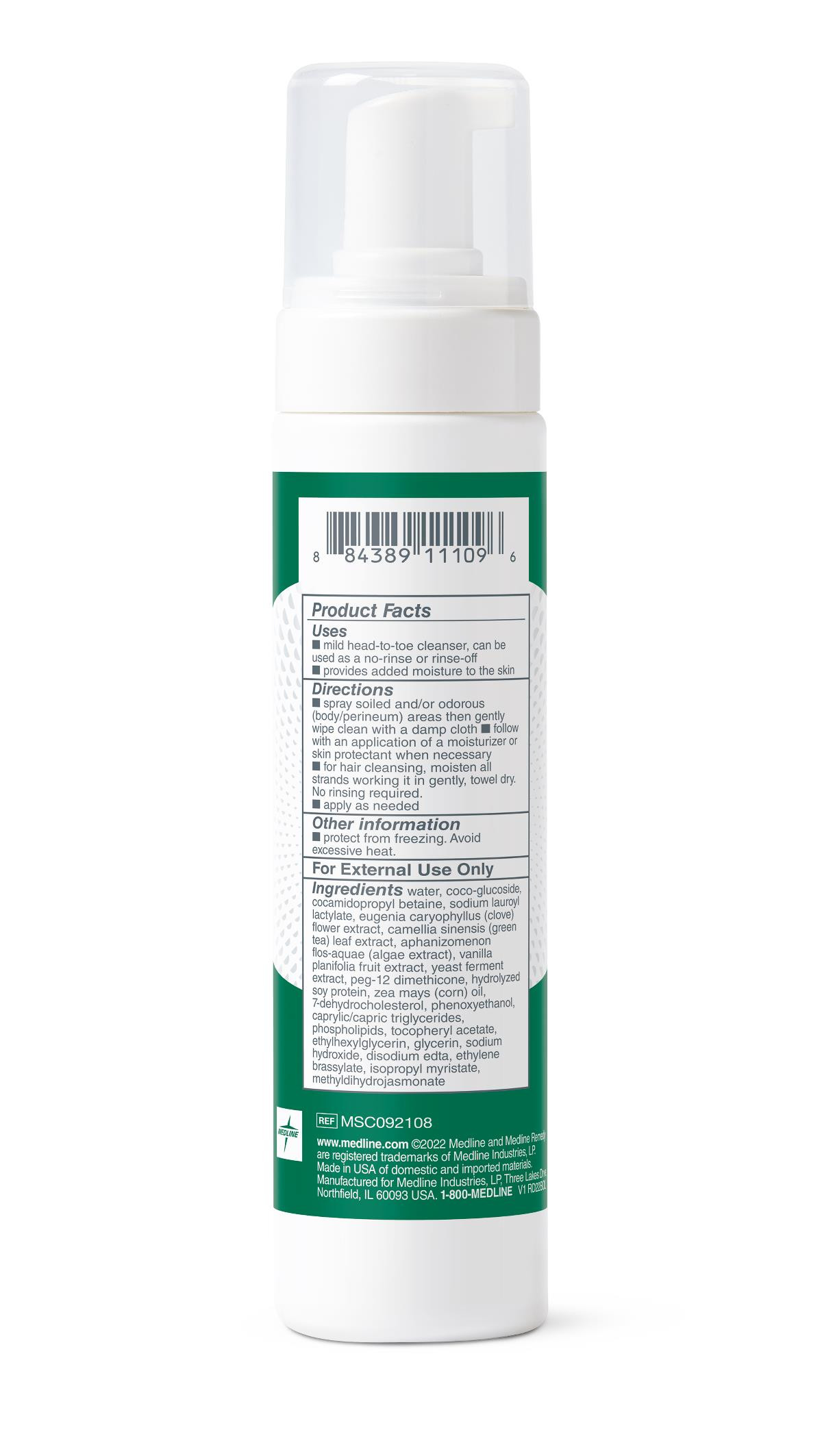 Medline Remedy Phytoplex Hydrating No-Rinse Foam Cleanser, MSC092108H, 8 oz. - 1 Each