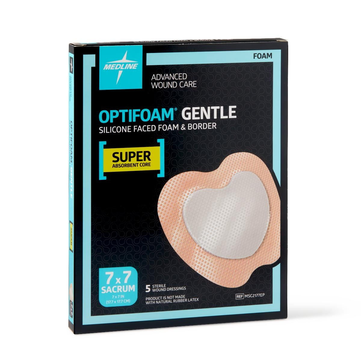 Optifoam Gentle SA Silicone-Faced Foam Dressing, MSC2177EPZ, 7 X 7 Inches - Sacrum - Box of 5