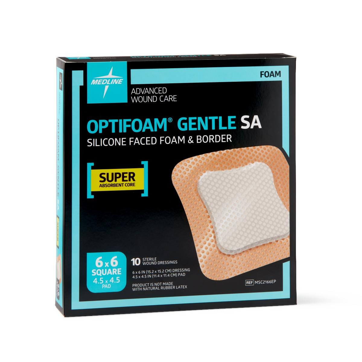 Optifoam Gentle SA Silicone-Faced Foam Dressing, MSC2166EPZ, 6 X 6 Inches - Box of 10